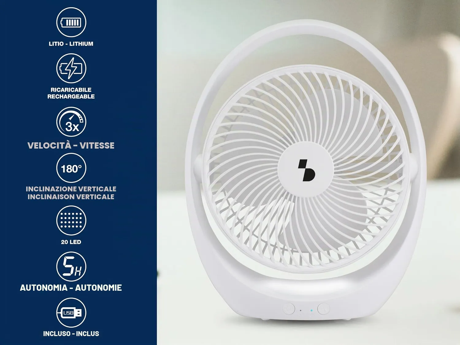 Beper P206VEN425 ventilateur table rechargeable LED