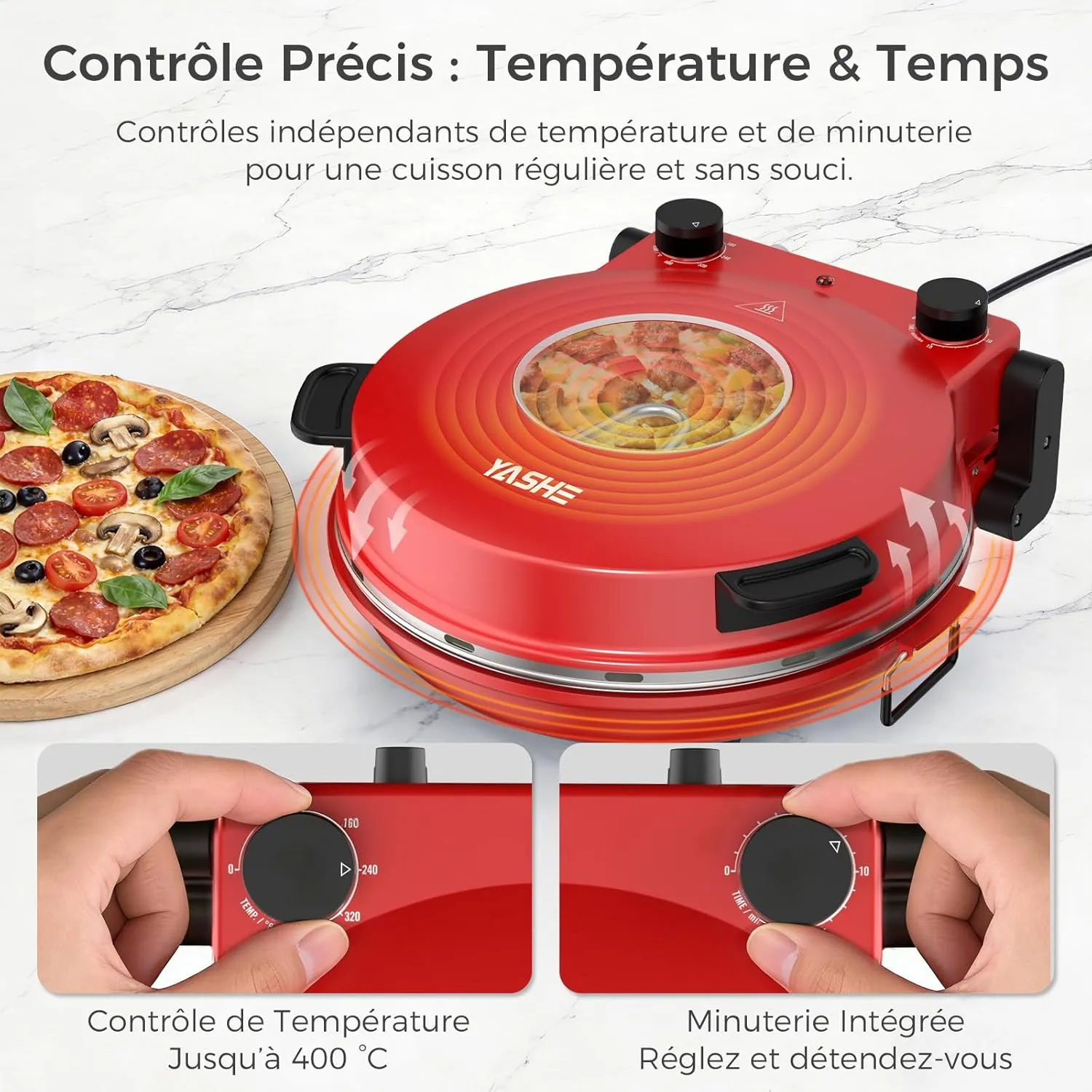 YASHE Four à Pizza Électrique Pierre Minuteur Compact