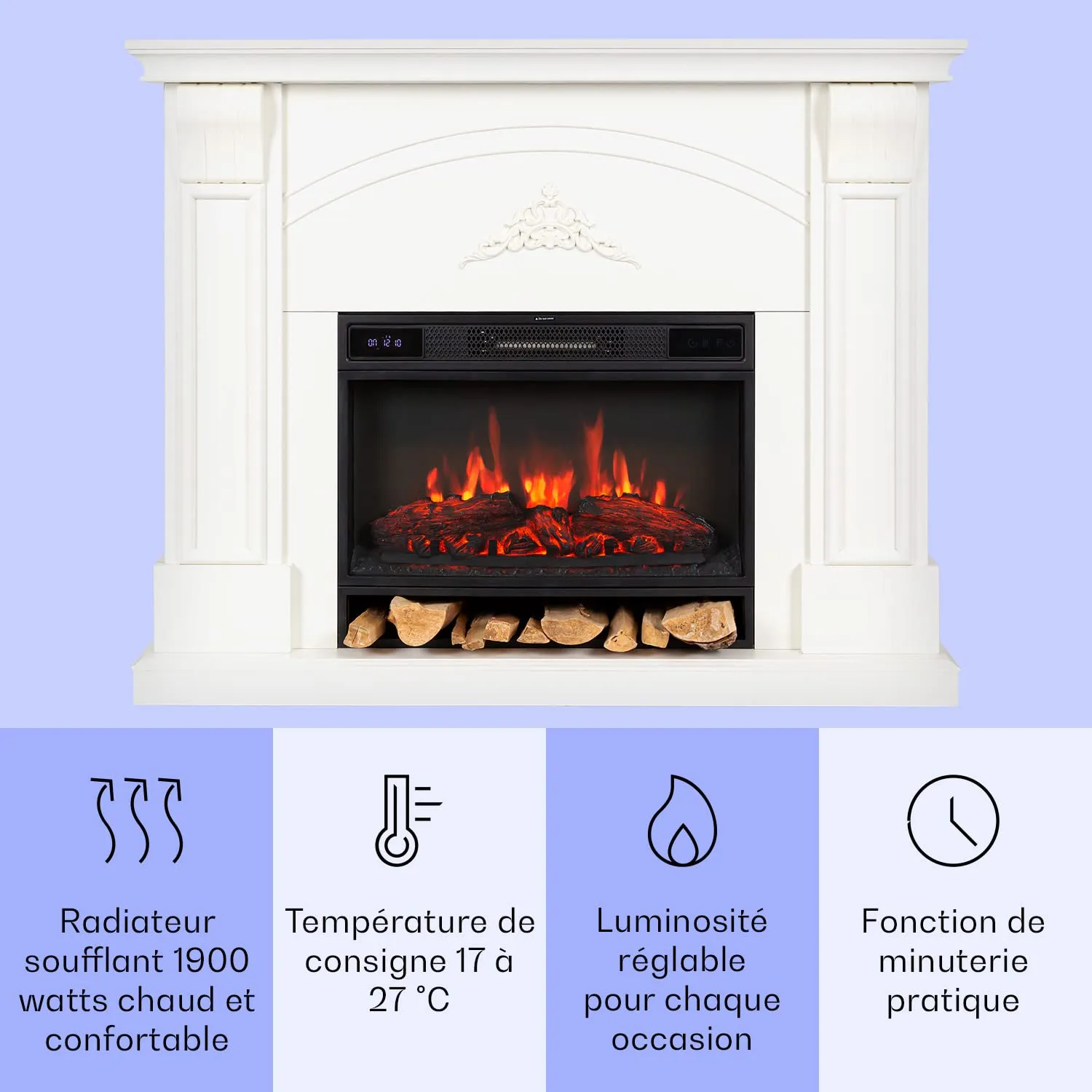 Klarstein cheminée électrique 1900W effet flamme LED