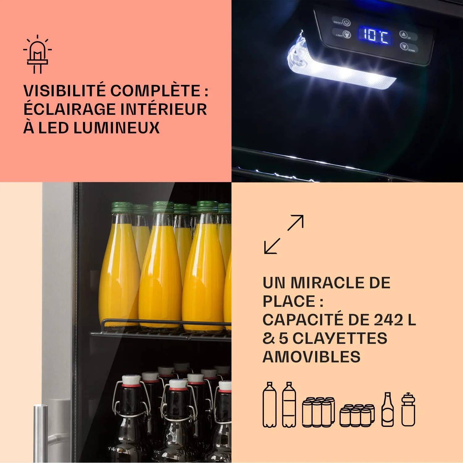 Klarstein mini frigo boissons 242L porte vitrée