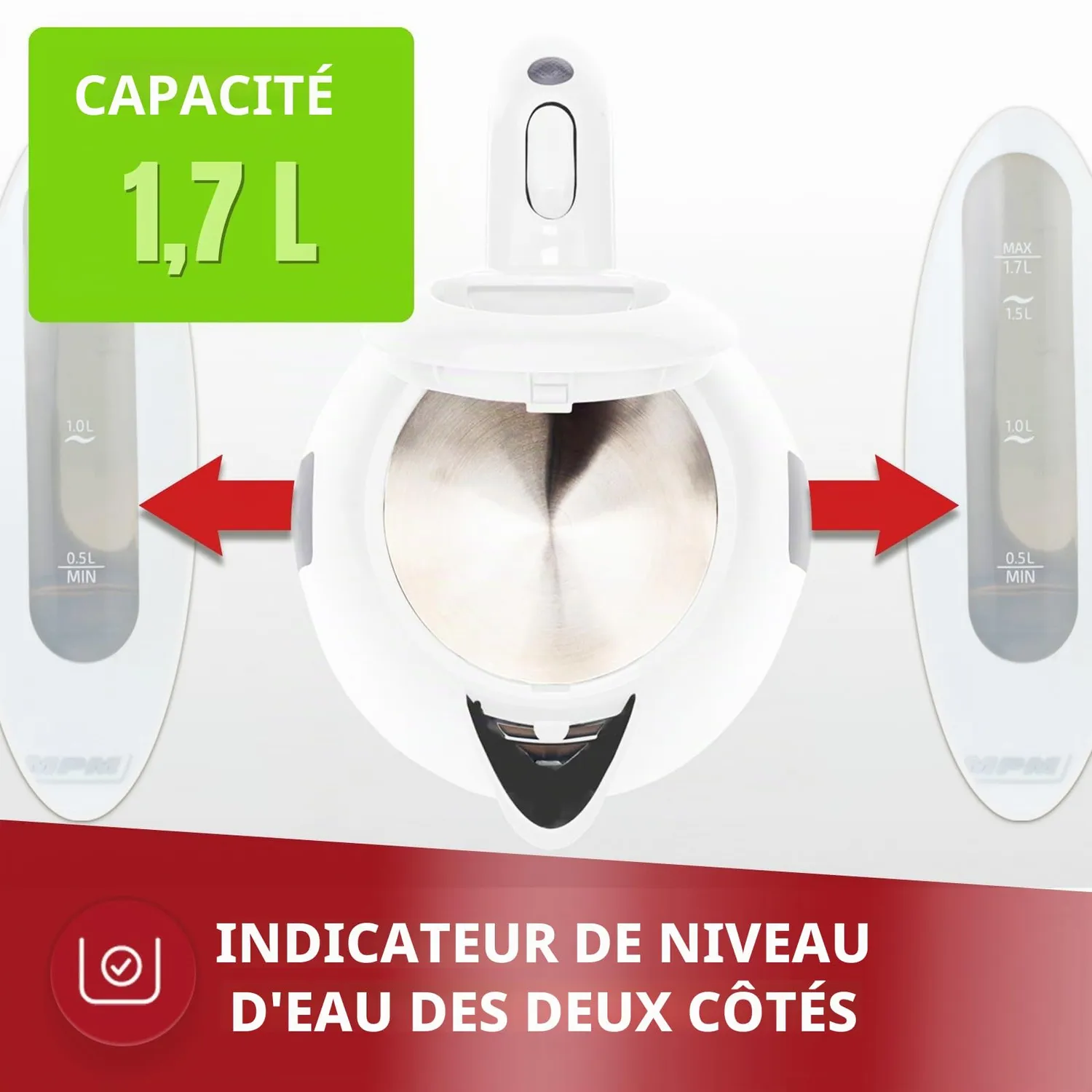 MPM Bouilloire Électrique MCZ-85 1,7L 2200W Blanc