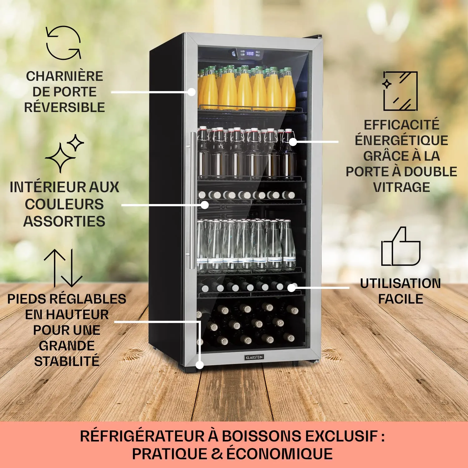 Klarstein mini frigo boissons 242L porte vitrée