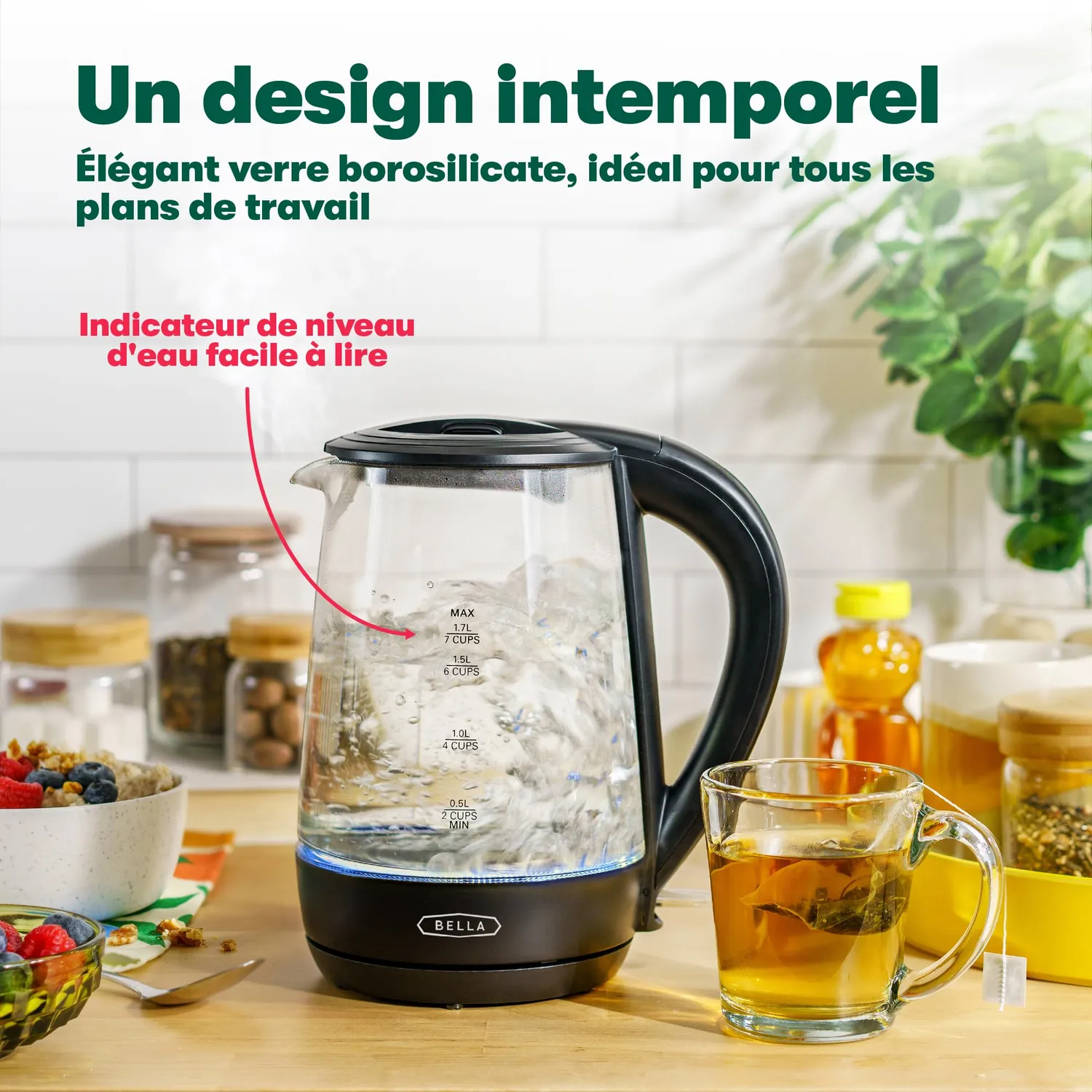 Bella bouilloire électrique verre 1,7 L noir LED