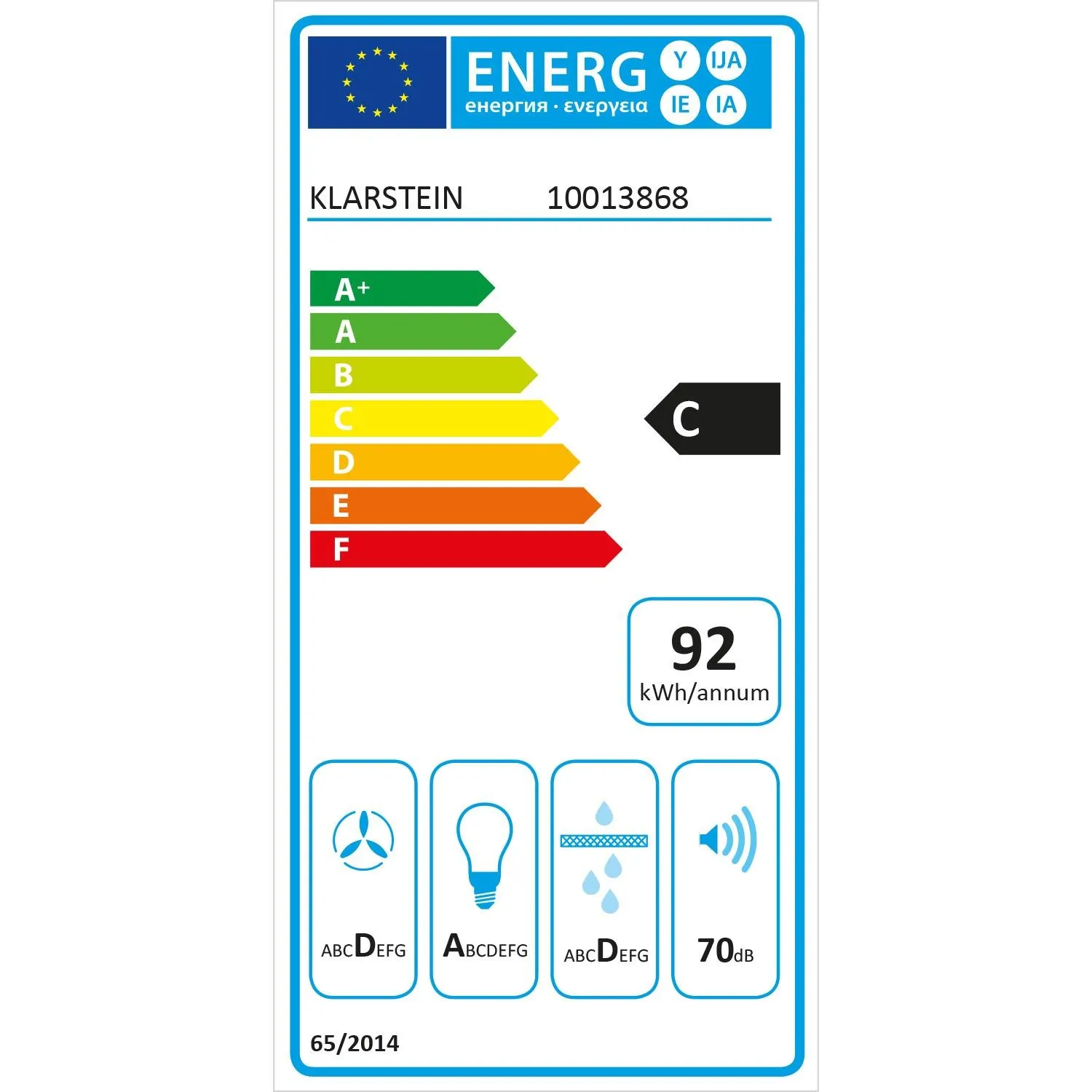 Klarstein RGL60WH hotte murale 60 cm blanche 550 m3/h