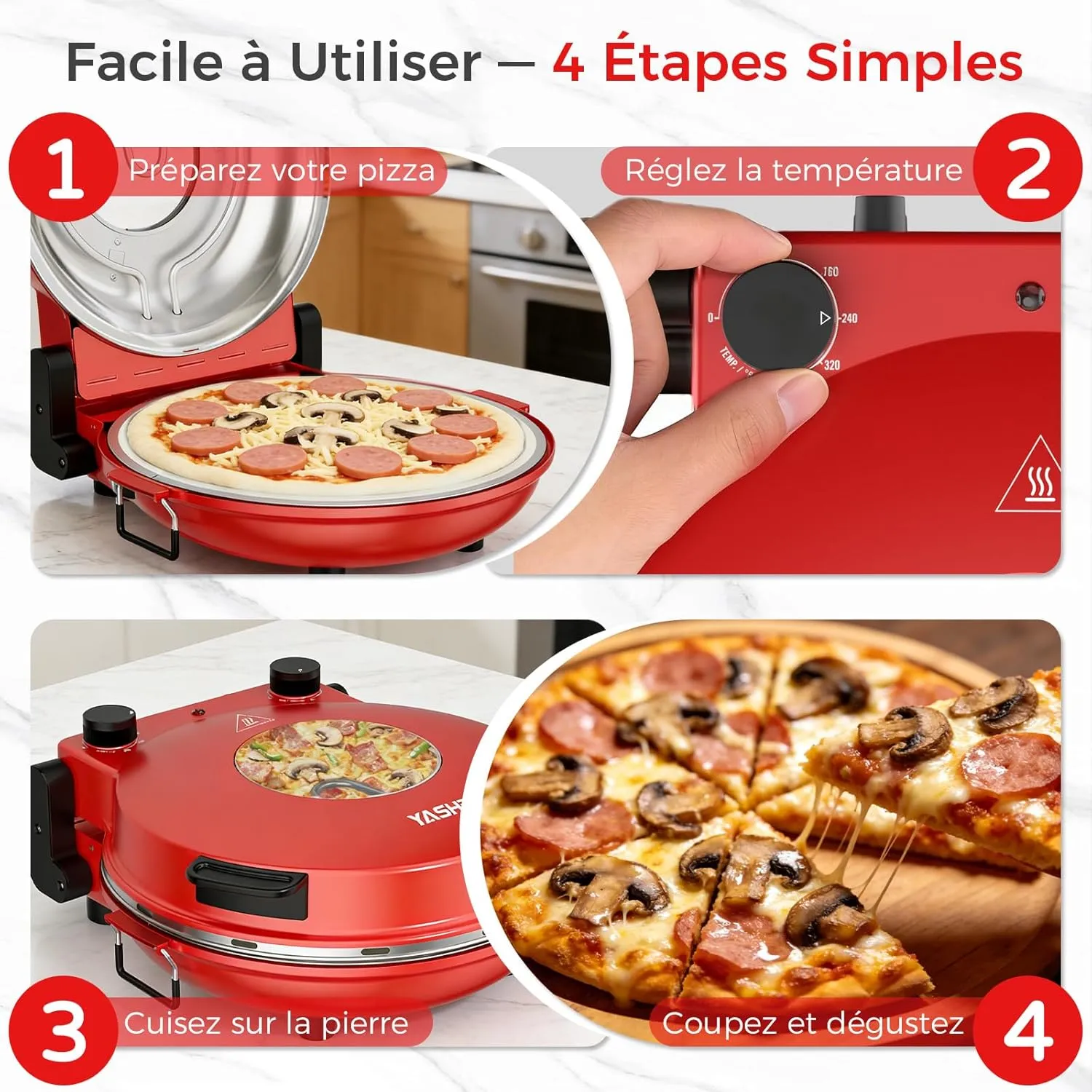YASHE Four à Pizza Électrique Pierre Minuteur Compact