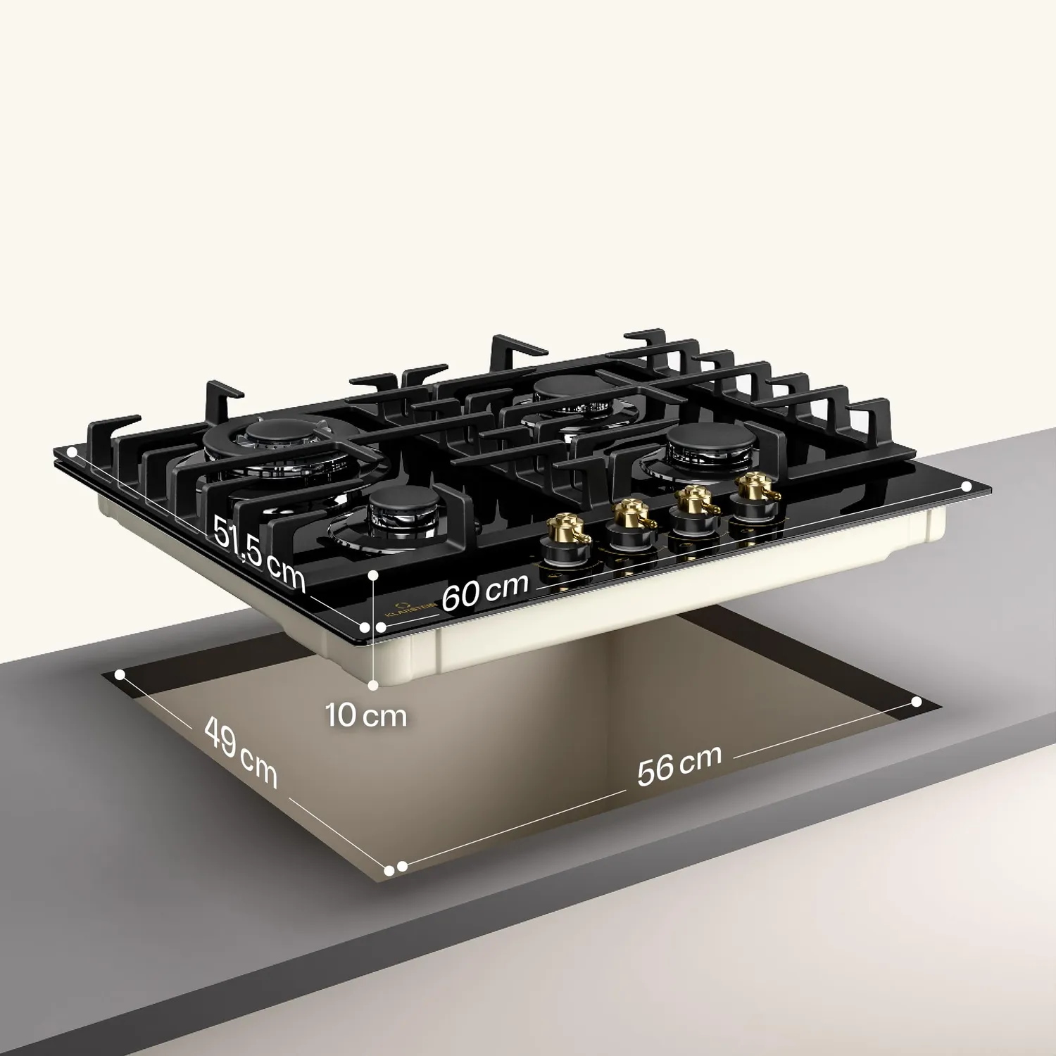 Klarstein Victoria table cuisson gaz 4 feux noir verre