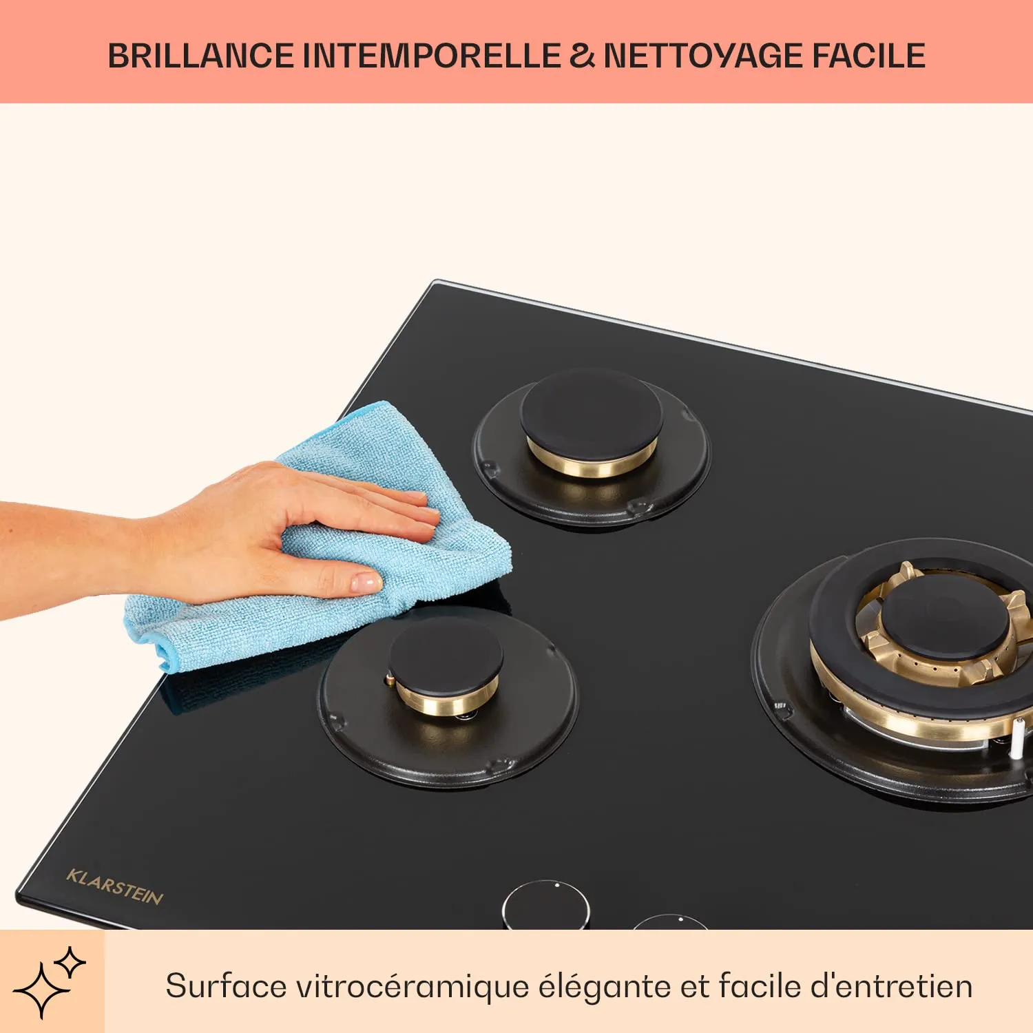 Klarstein plaque de cuisson gaz 5 feux 90 cm verre noir