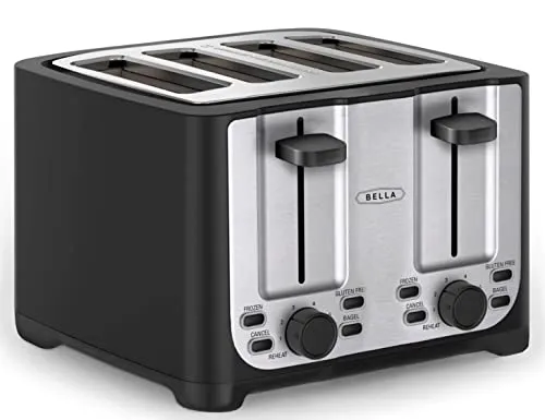 bella grille-pain 4 tranches inox noir fentes extra-larges