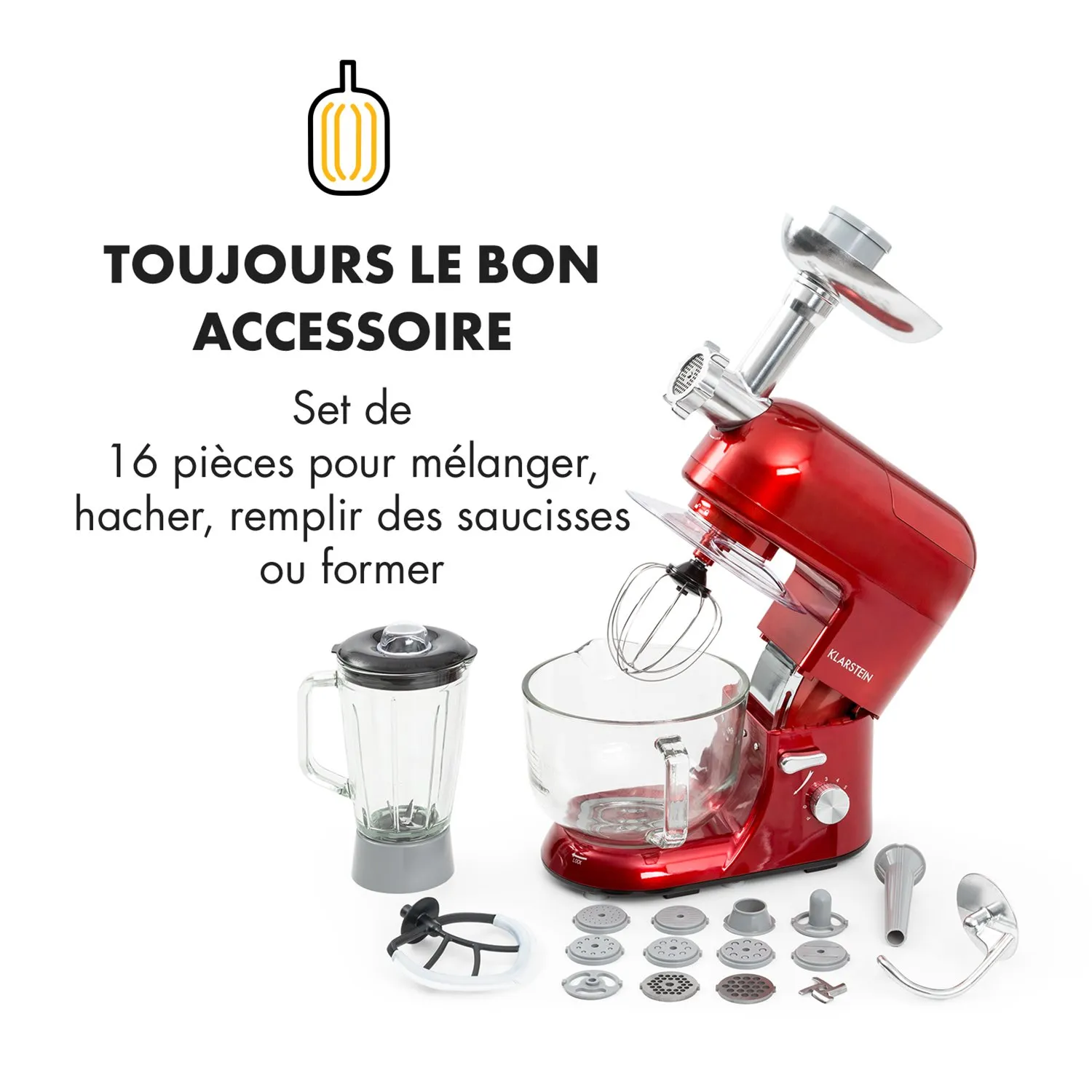Klarstein robot pâtissier multifonction 5 L 2000 W 6 vitesses