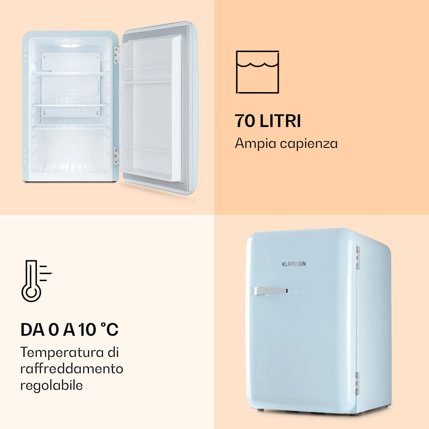 Klarstein Audrey Mini réfrigérateur 70L bleu rétro