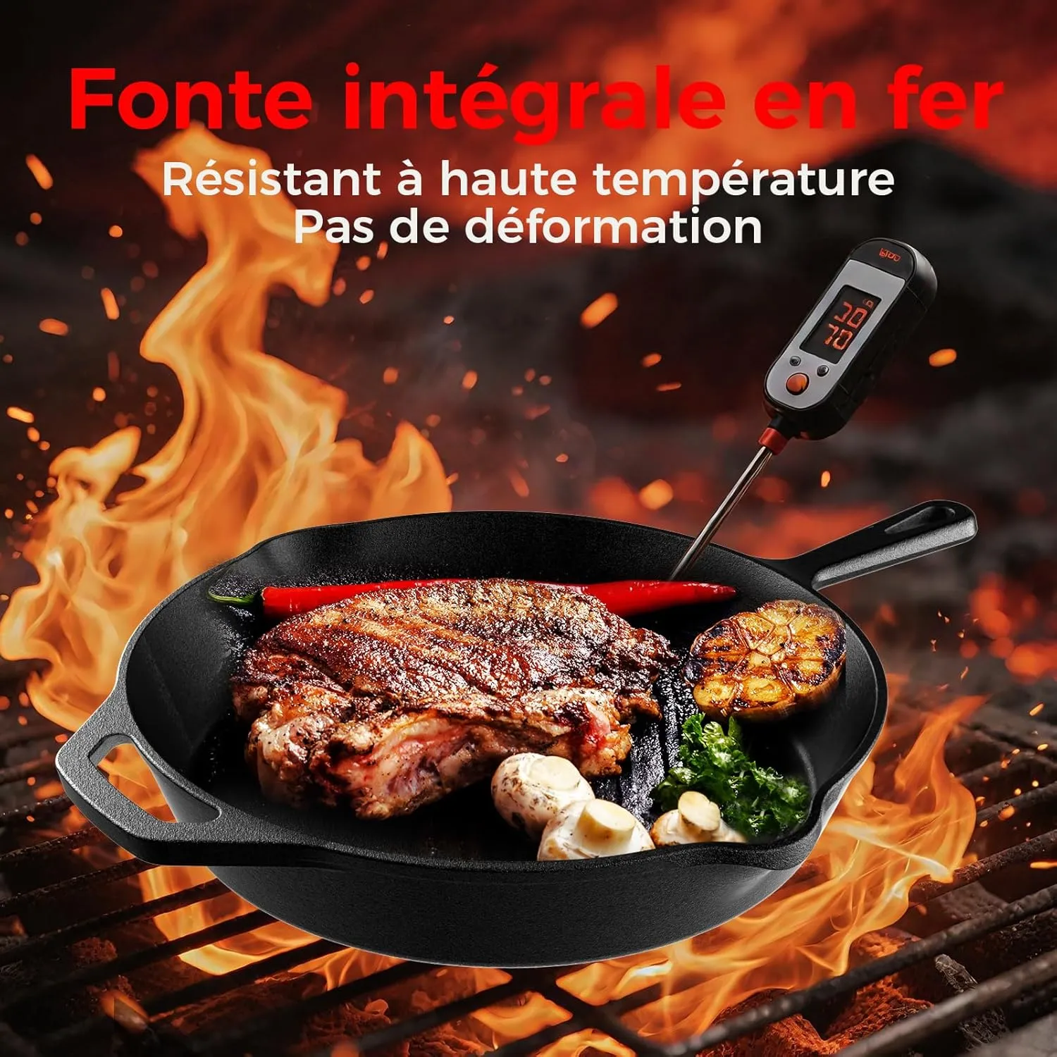 YASHE Poêle en Fonte 26 cm Induction Œufs Viande Four