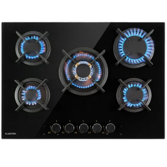 Klarstein plaque de cuisson gaz 5 feux 90 cm verre noir