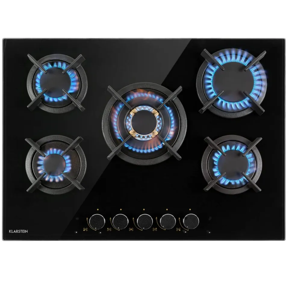 Klarstein plaque de cuisson gaz 5 feux 90 cm verre noir
