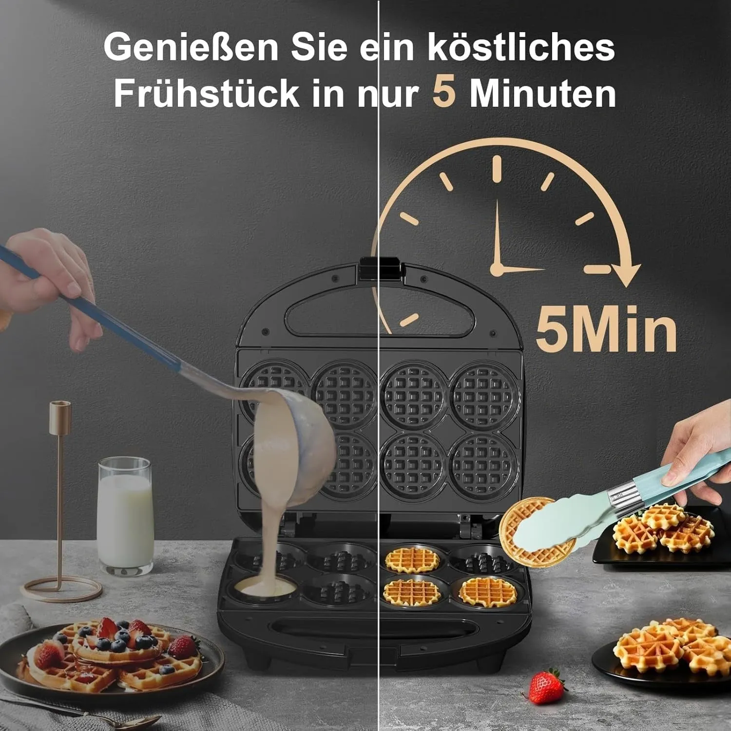YASHE Multi Mini Gaufre 8x5cm gaufrier 8 empreintes