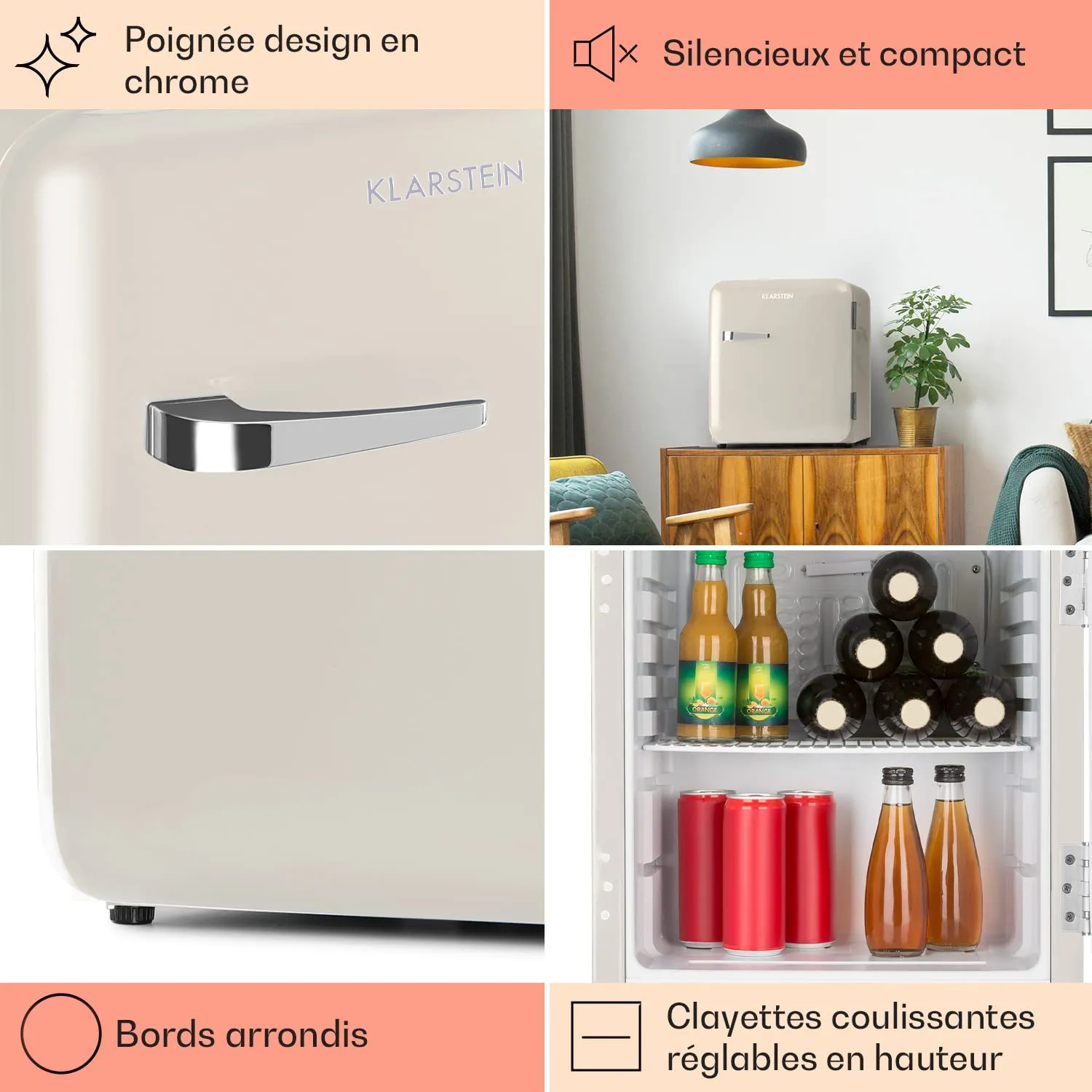 Klarstein 48L Mini Frigo Rétro Silencieux