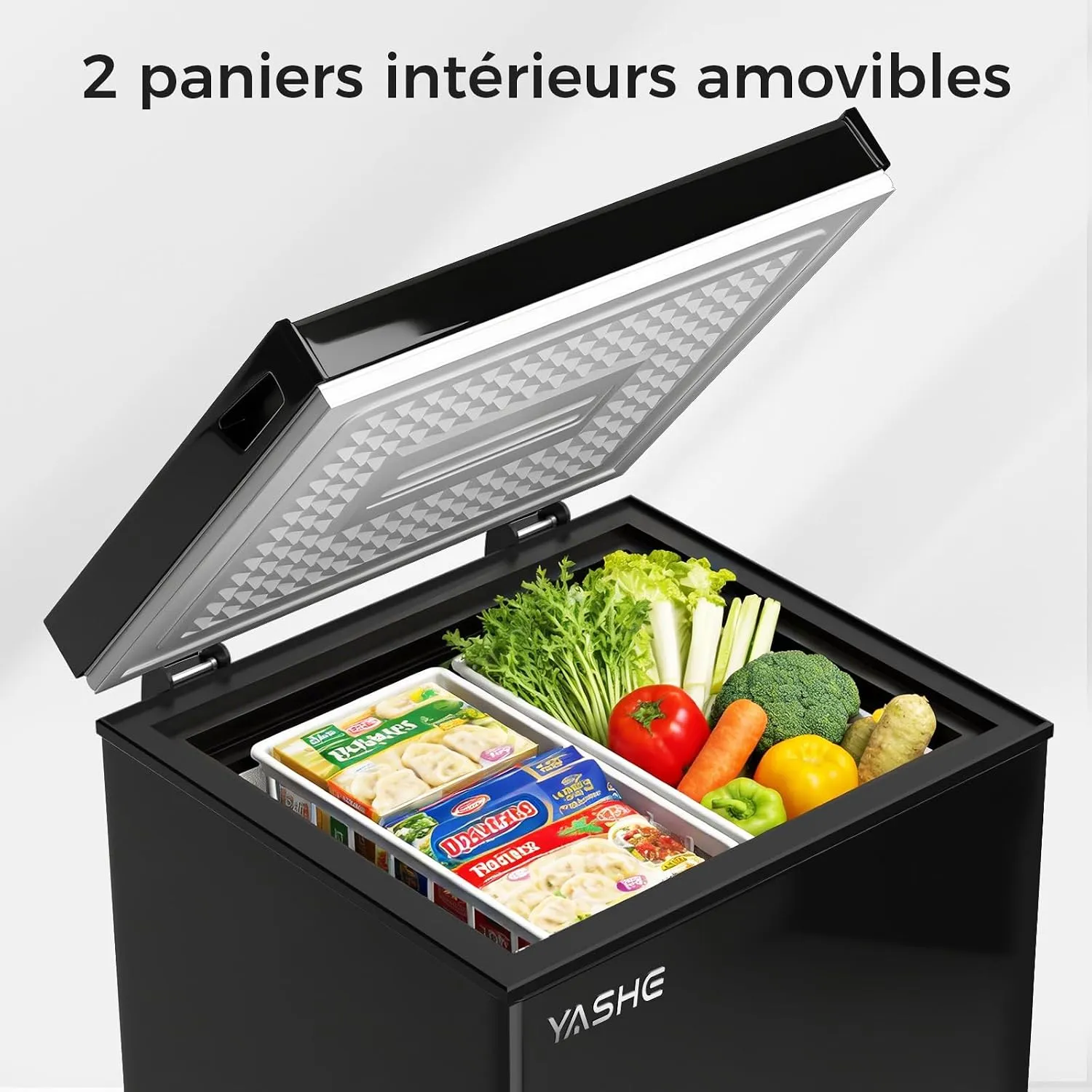 YASHE Congélateur Coffre 100L Noir Pose Libre 2 Paniers
