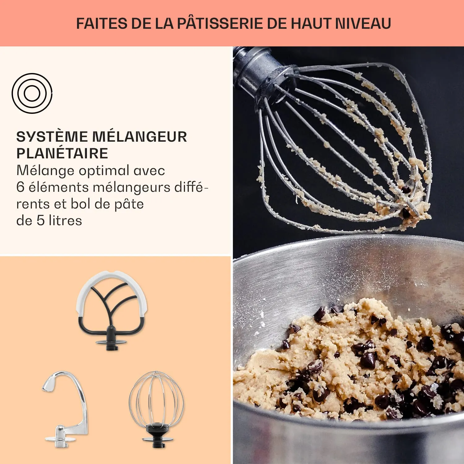 Klarstein robot pâtissier 5L 1300W bol inox