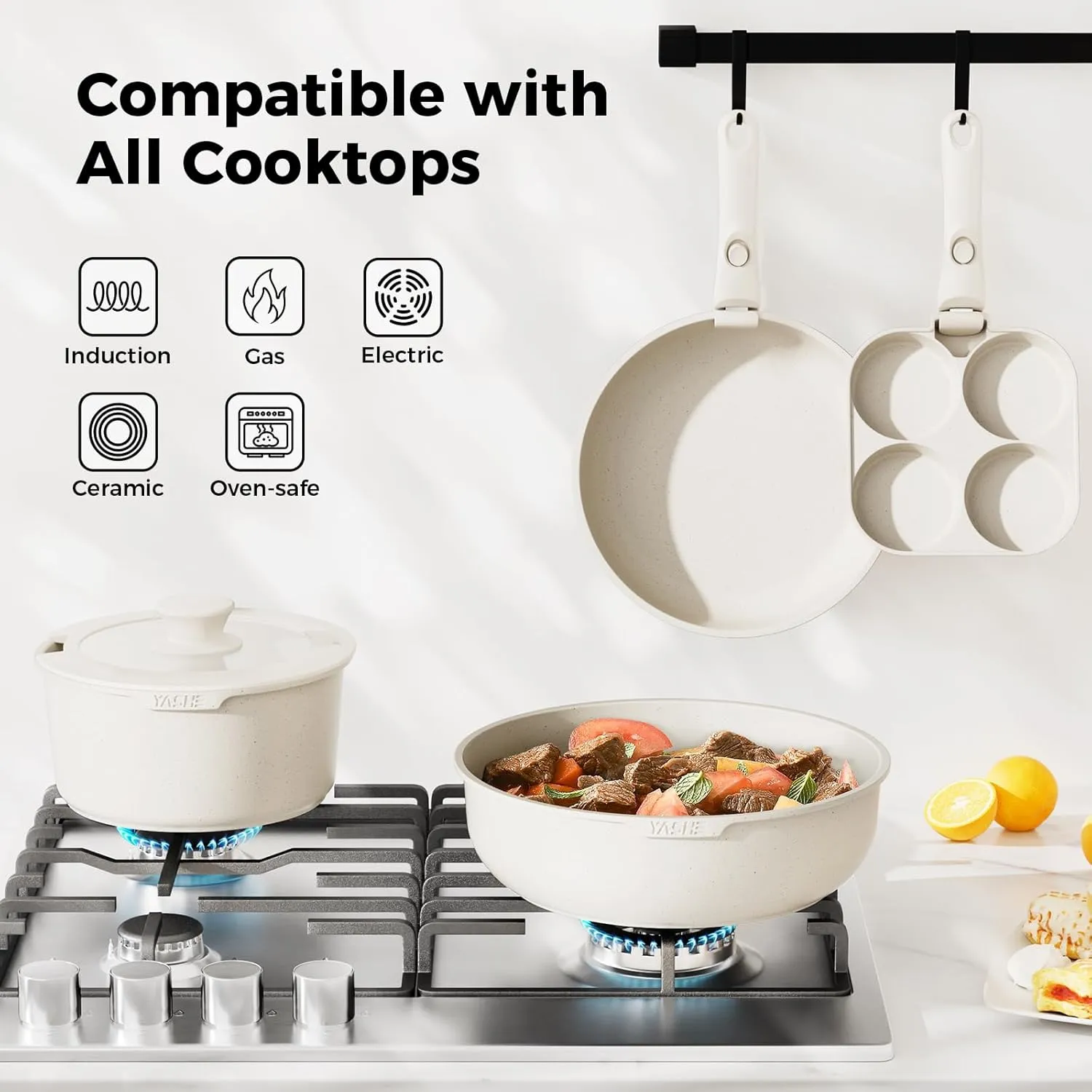 YASHE Batterie Cuisine 21 Pièces Antiadhésive Grise Induction