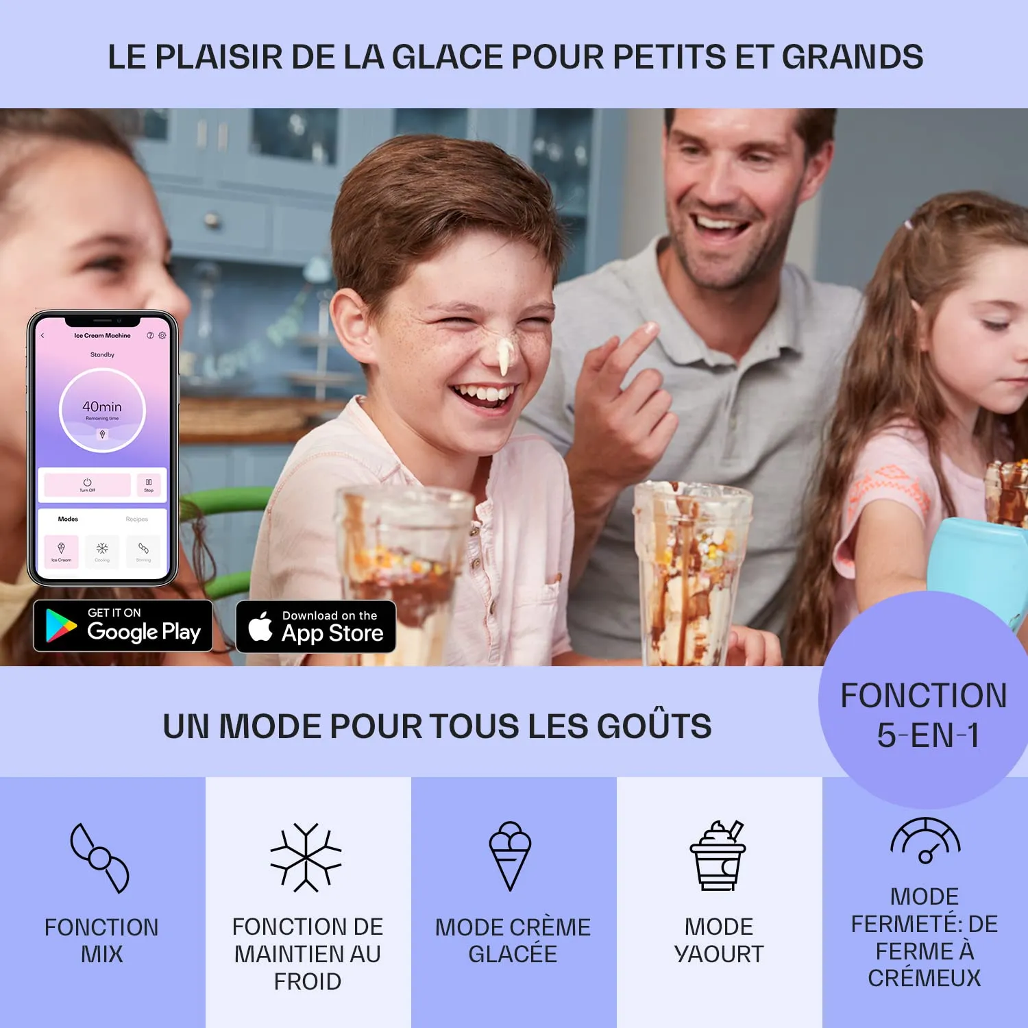 Klarstein turbine à glace sorbetière 2 L 180 W connectée