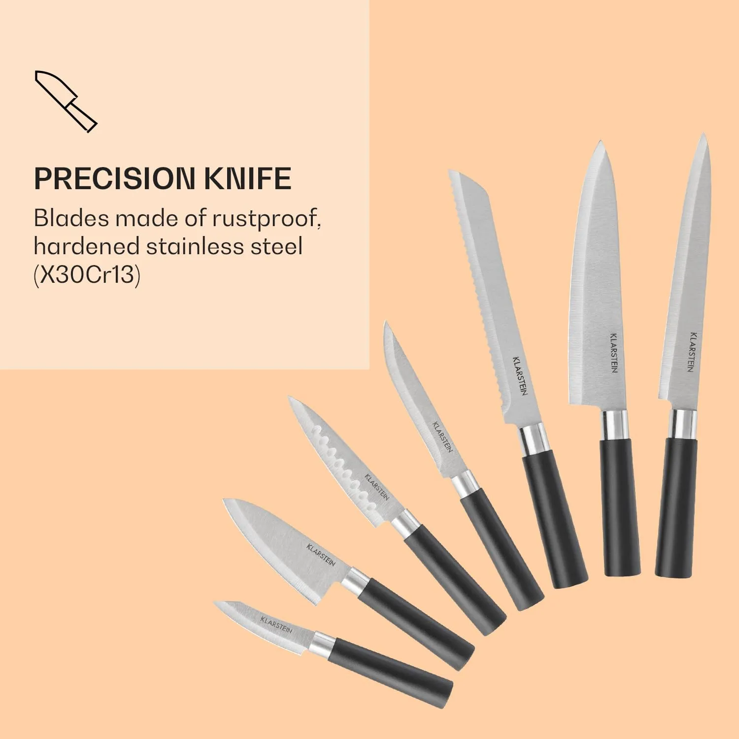 Klarstein Kitano Plus set couteaux bloc bois 7 pièces