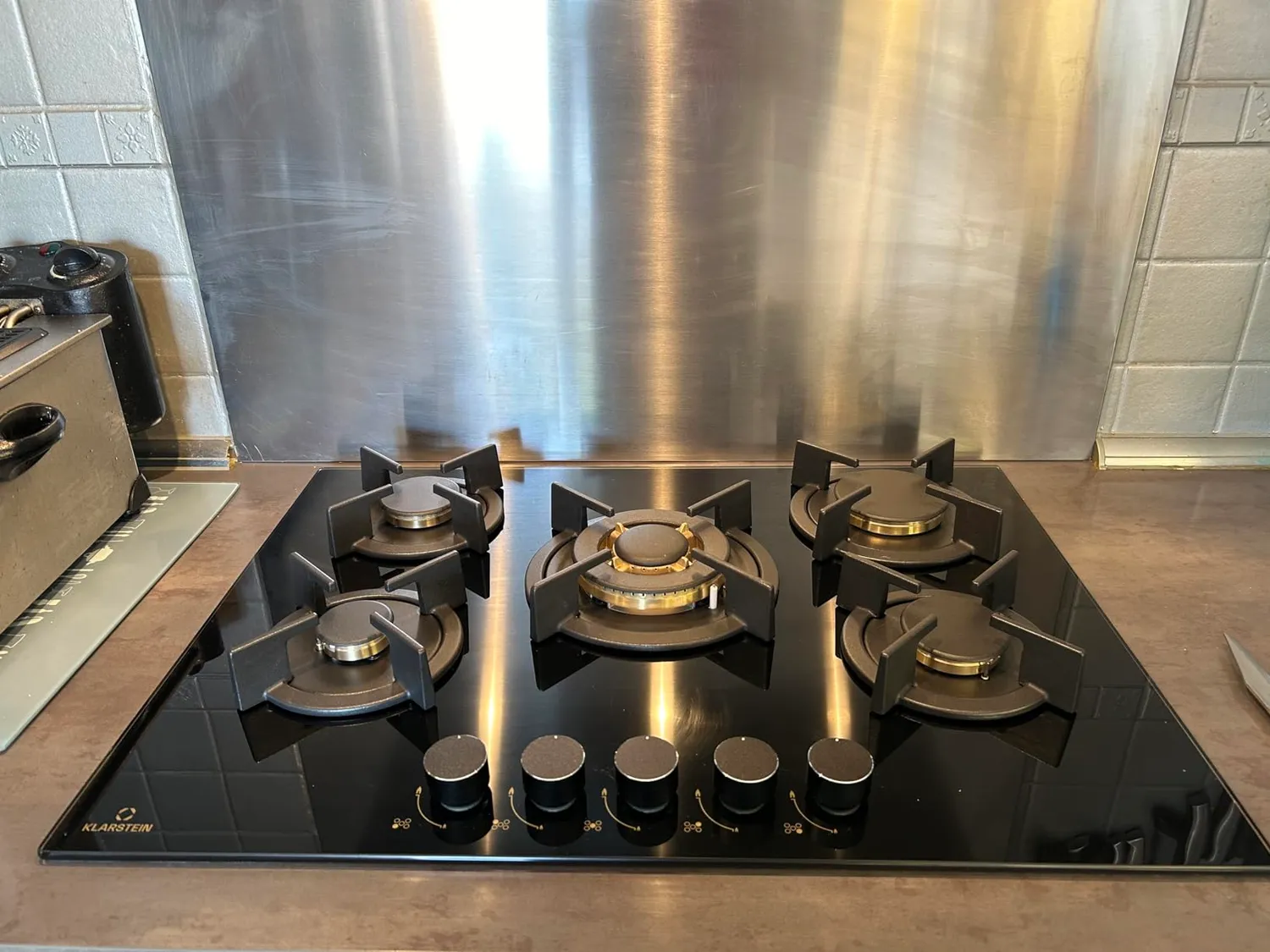 Klarstein plaque de cuisson gaz 5 feux 90 cm verre noir