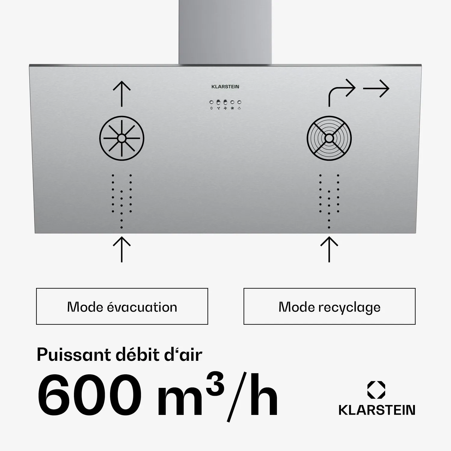 Klarstein Silver Lining hotte murale inclinée 90 cm argent 568 m3/h