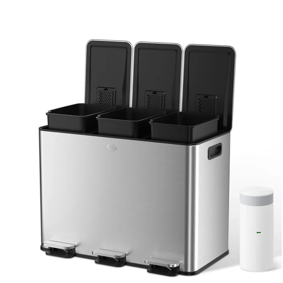 YASHE Poubelle Tri 3x15L Inox 45L Fermeture Douce