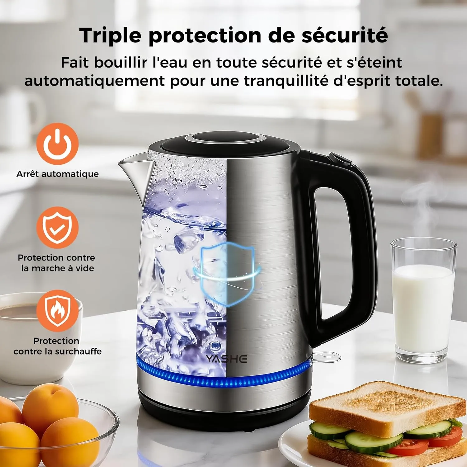 YASHE Bouilloire Électrique Inox 1,7L 2200W