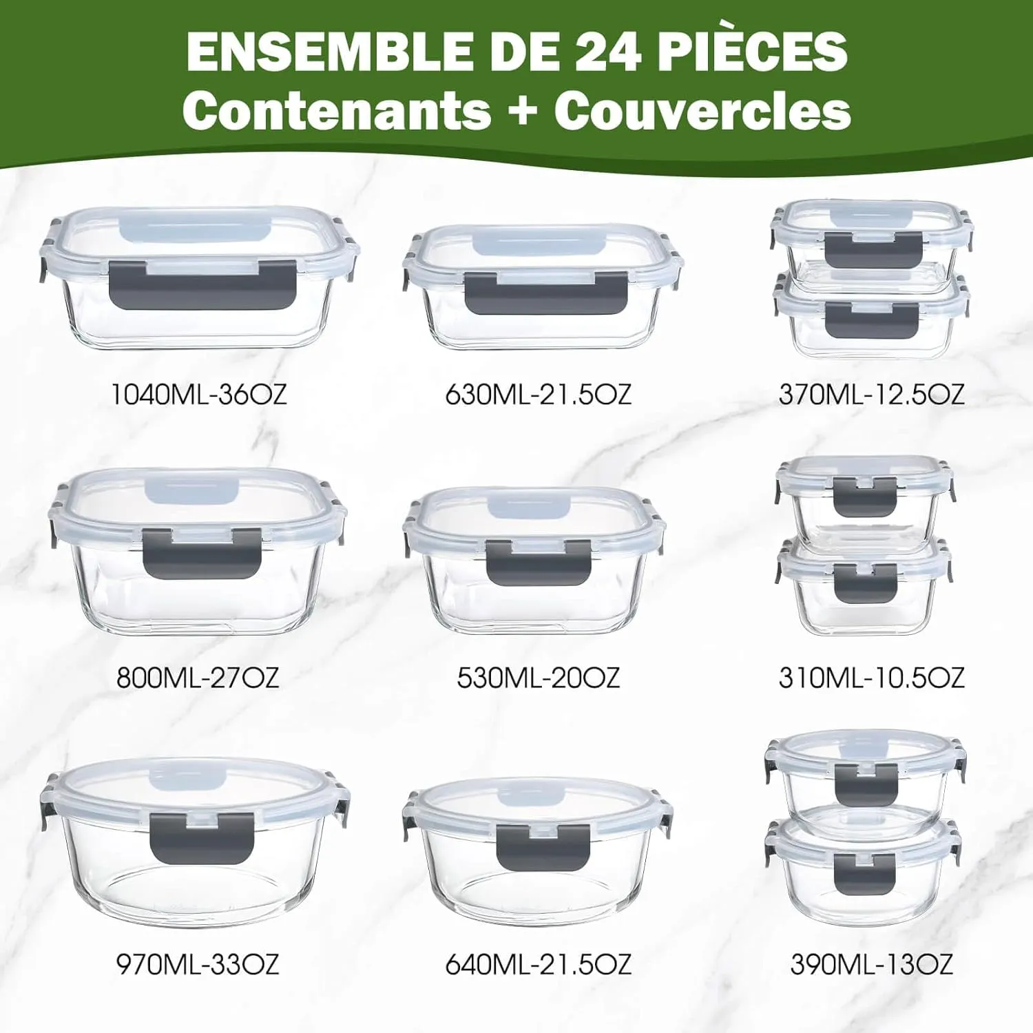 YASHE Lunch Box Verre lot de 12 réutilisables