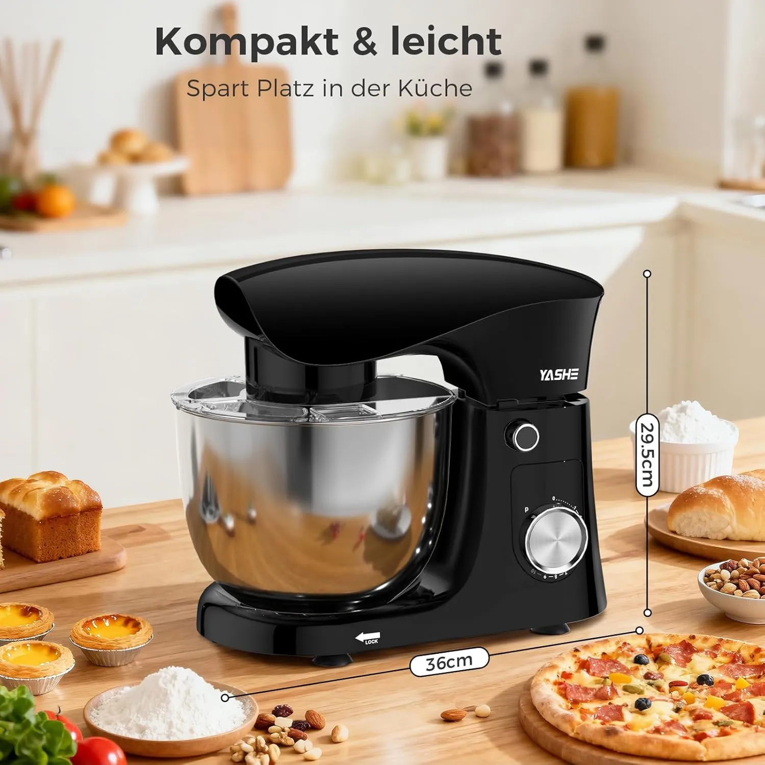 YASHE Robot Pâtissier 1500W 4,5L+5L Double Bol Inox