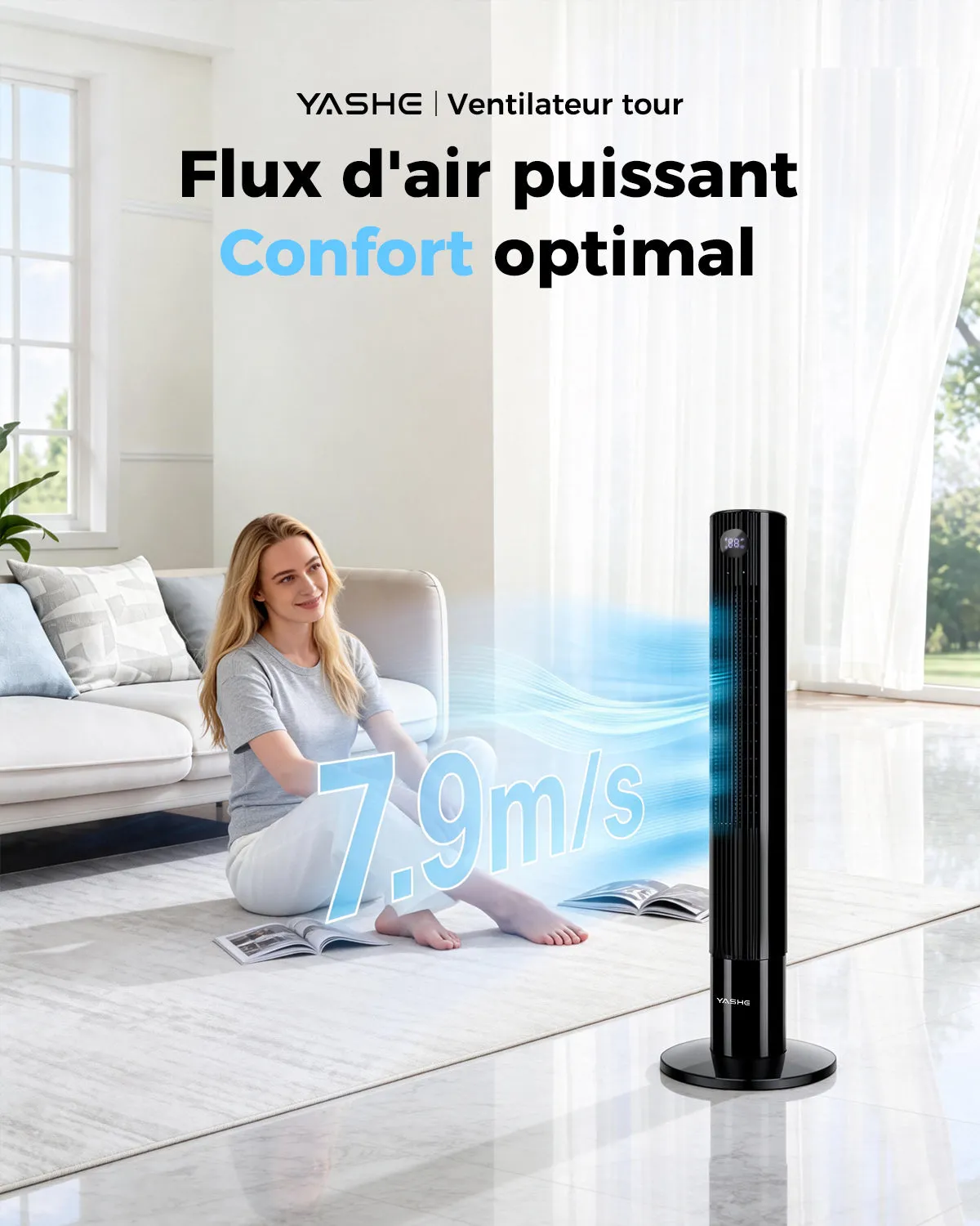 YASHE Ventilateur Tour Numérique ventilateur colonne 3 vitesses
