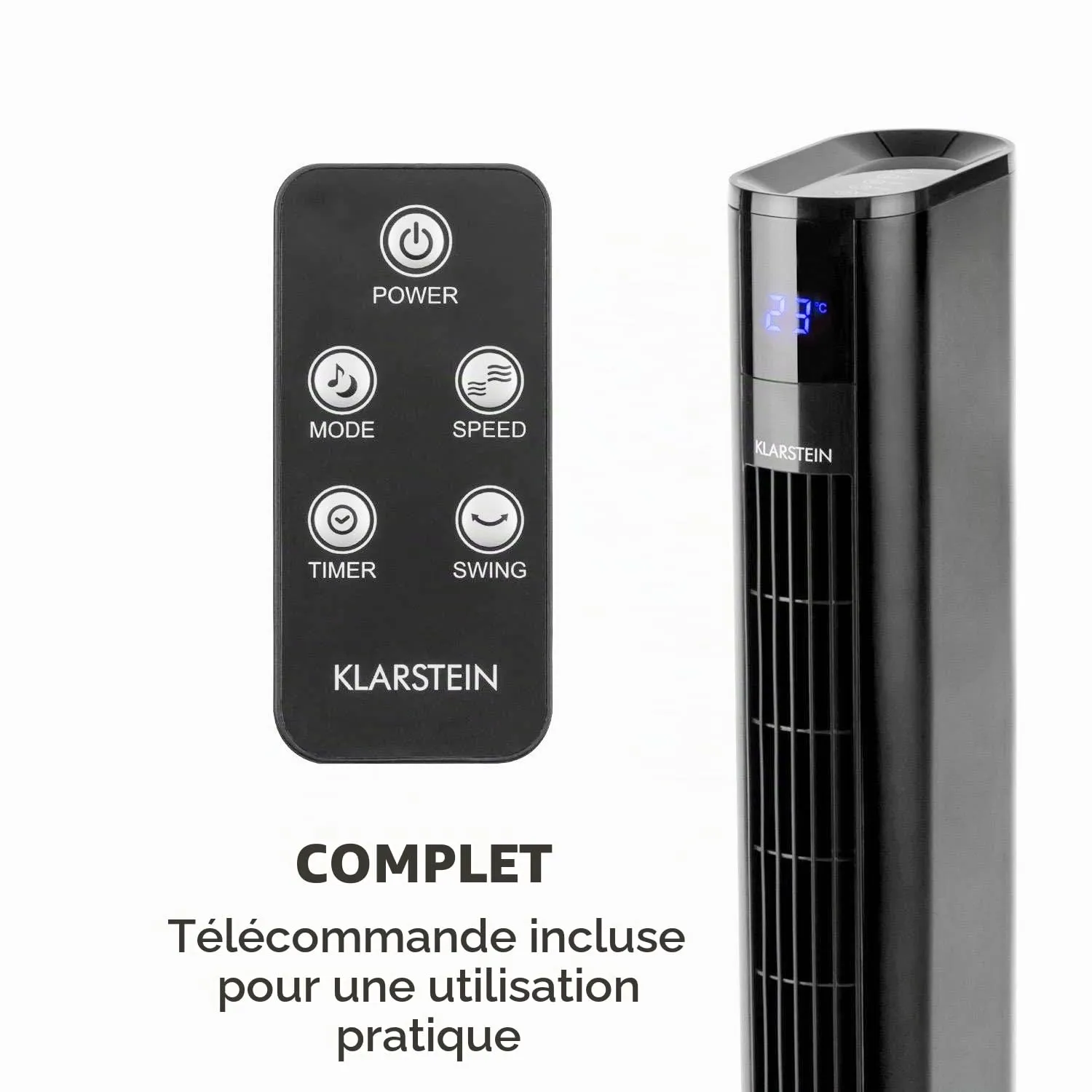 Klarstein ventilateur sur pied 50 W 3 vitesses télécommande