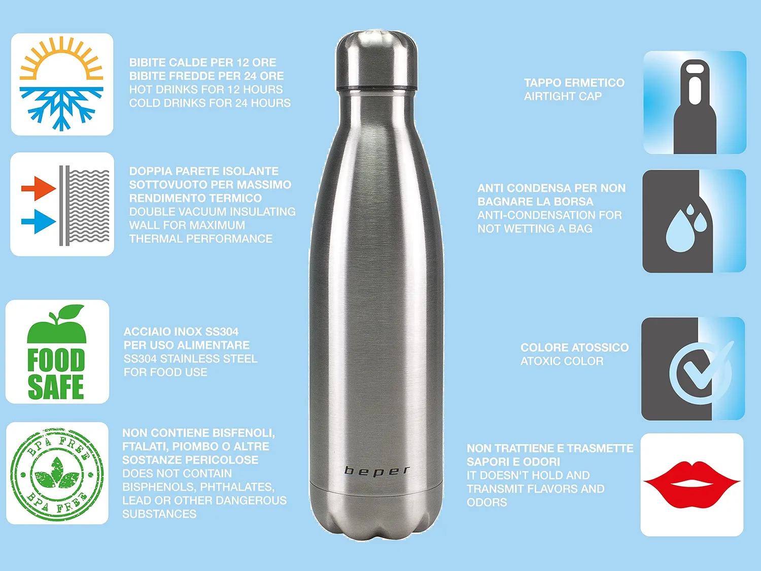 Beper BI.505 bouteille isotherme 500 ml inox
