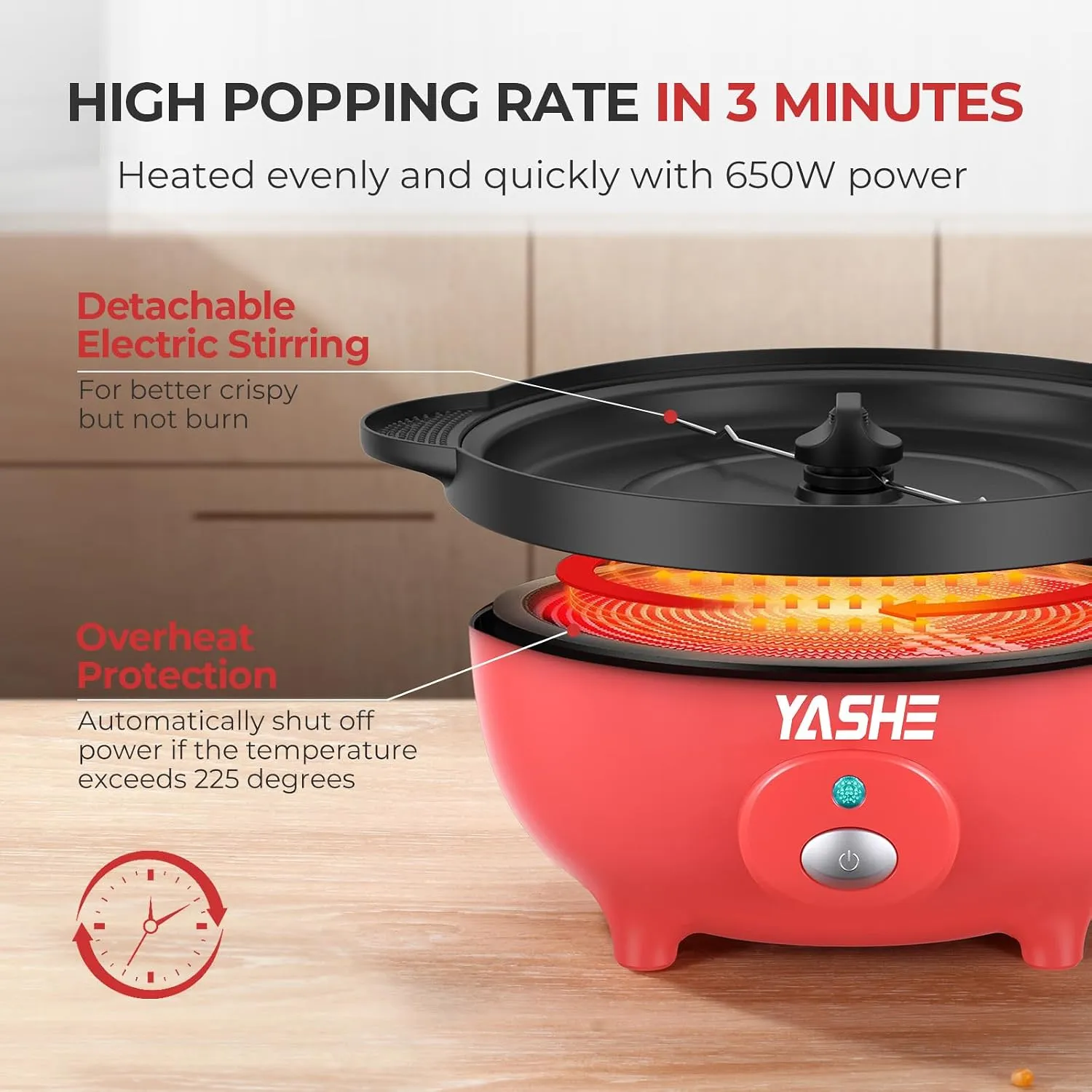 YASHE Machine à Pop Corn Électrique 650W Brassage