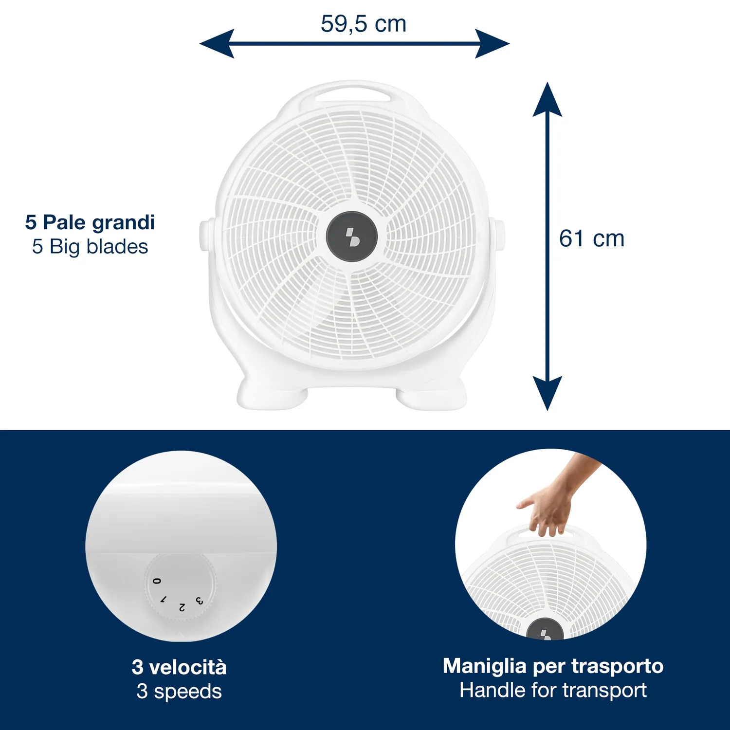 Beper P206VEN561 ventilateur sur pied 50 cm 5 pales 3 vitesses