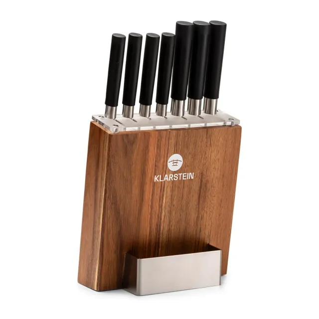 Klarstein set 7 couteaux cuisine inox bloc chêne