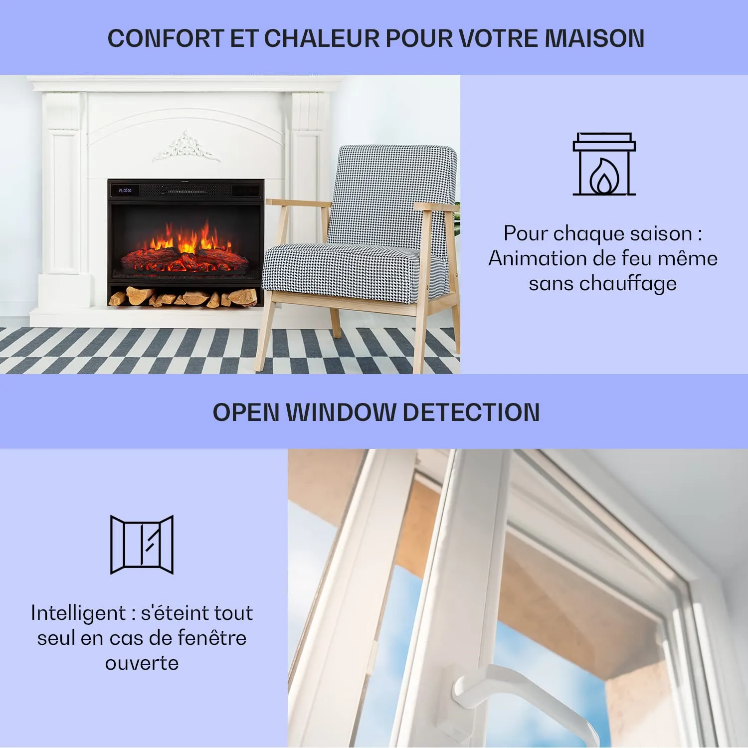 Klarstein cheminée électrique 1900W effet flamme LED