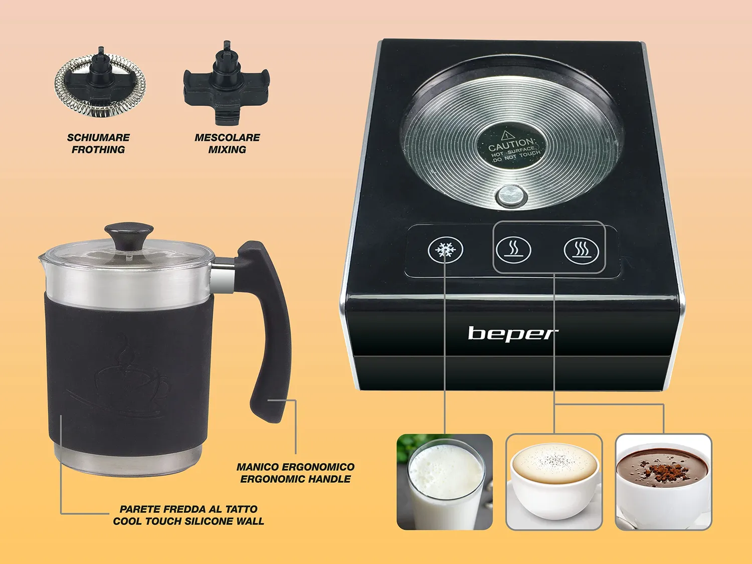 Beper BB.200 mousseur à lait 500 ml noir induction magnétique