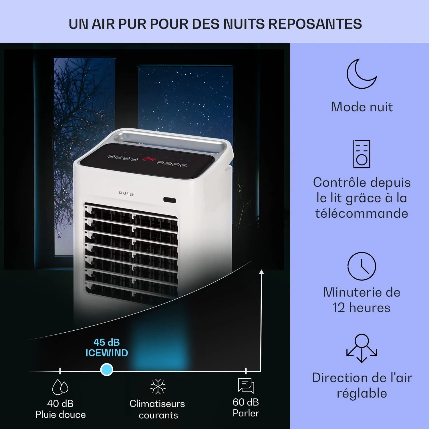 Klarstein rafraîchisseur d'air mobile 75W blanc 5-en-1 ioniseur