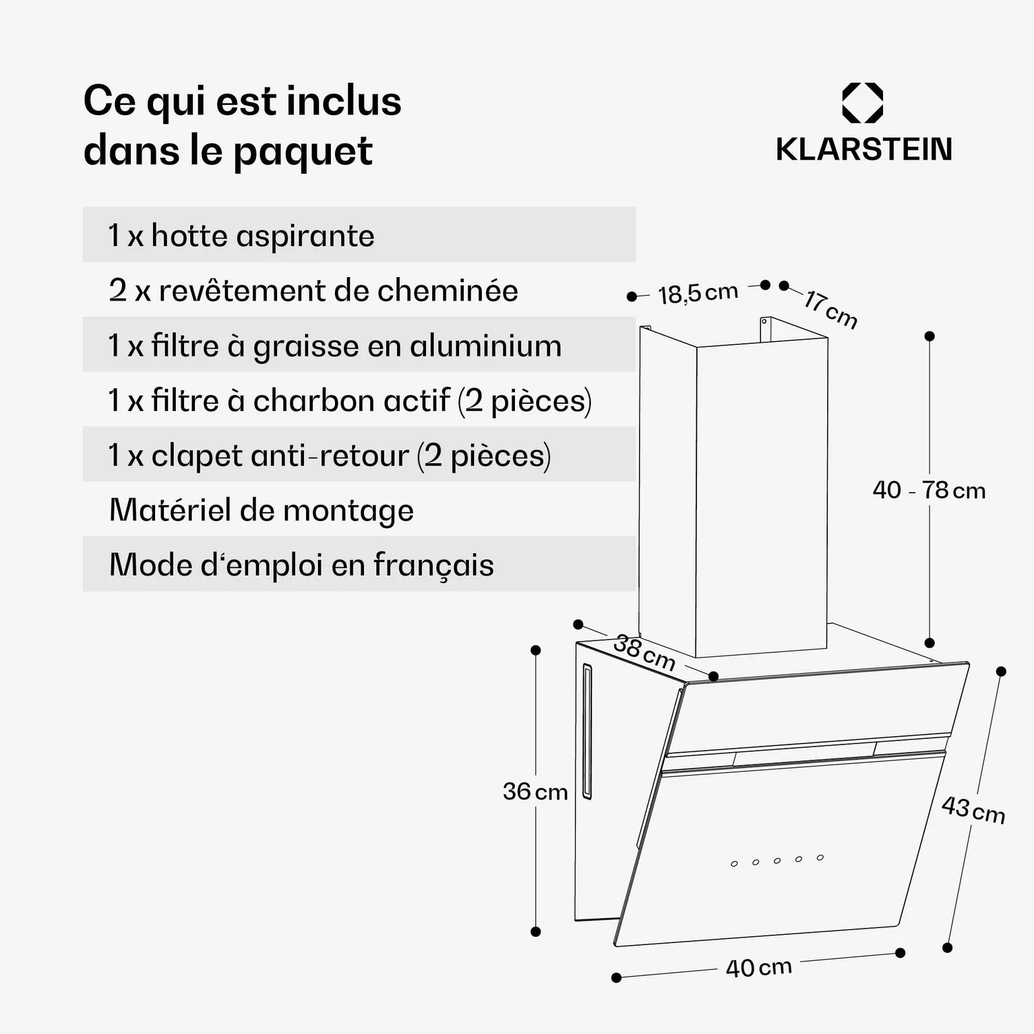 Klarstein Alina hotte aspirante 60cm blanche 570m3/h