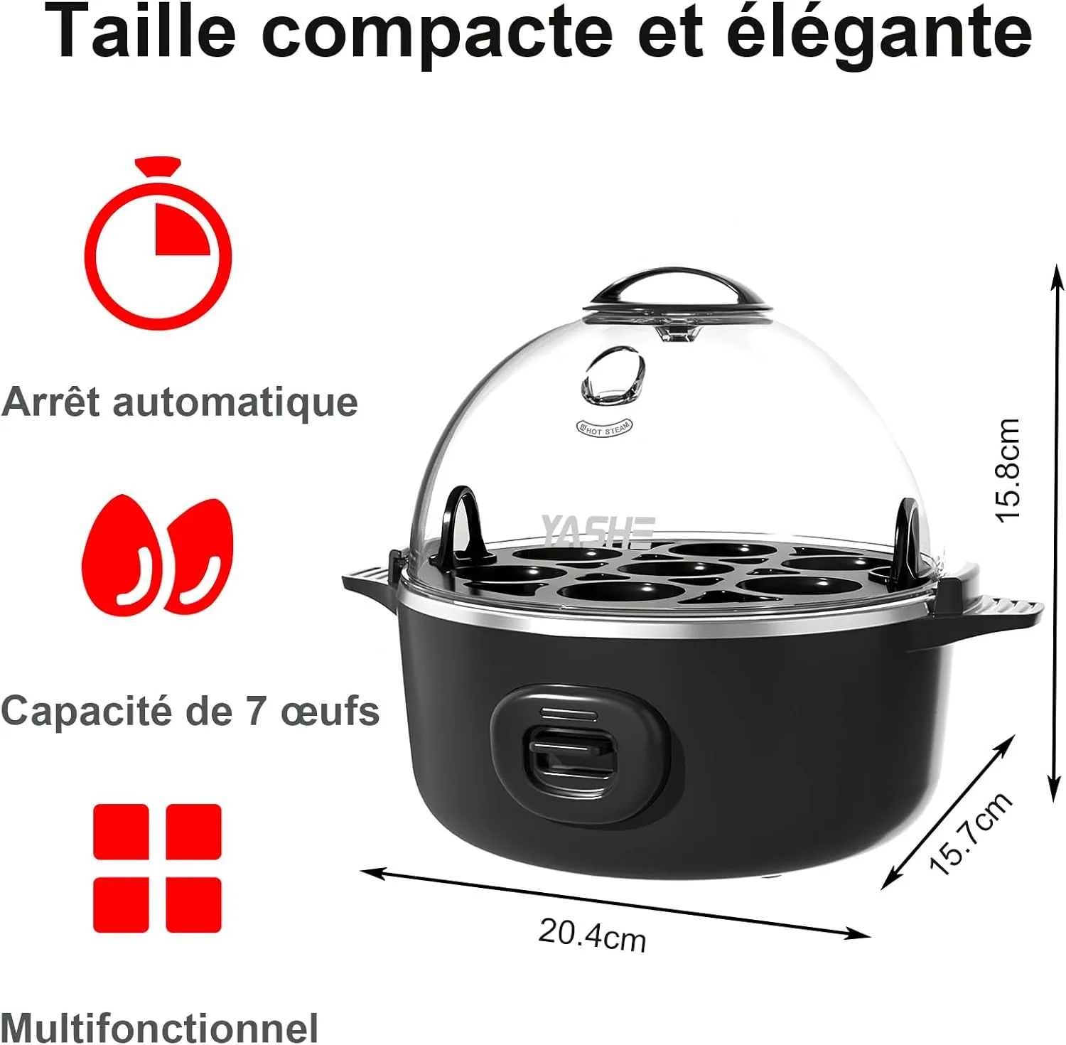 YASHE Cuiseur Œufs 7 Œufs Noir Omelette Poché