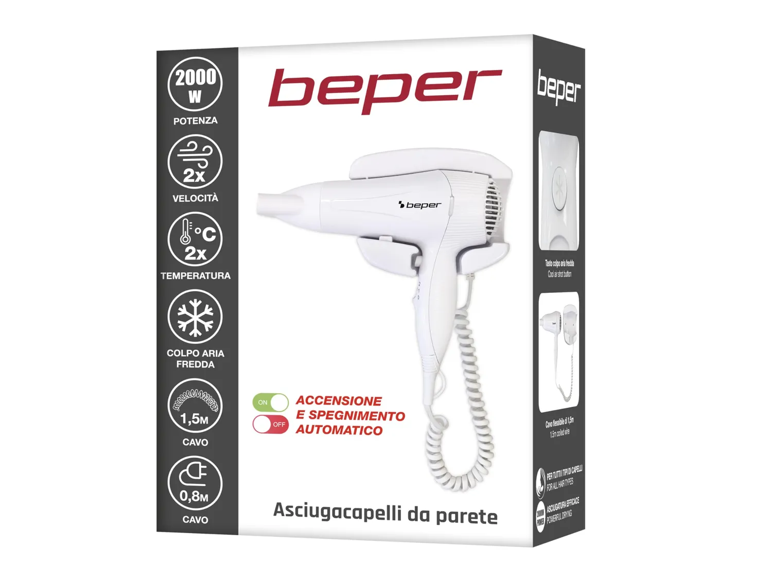 Beper 40.490 sèche-cheveux mural blanc 2000 W