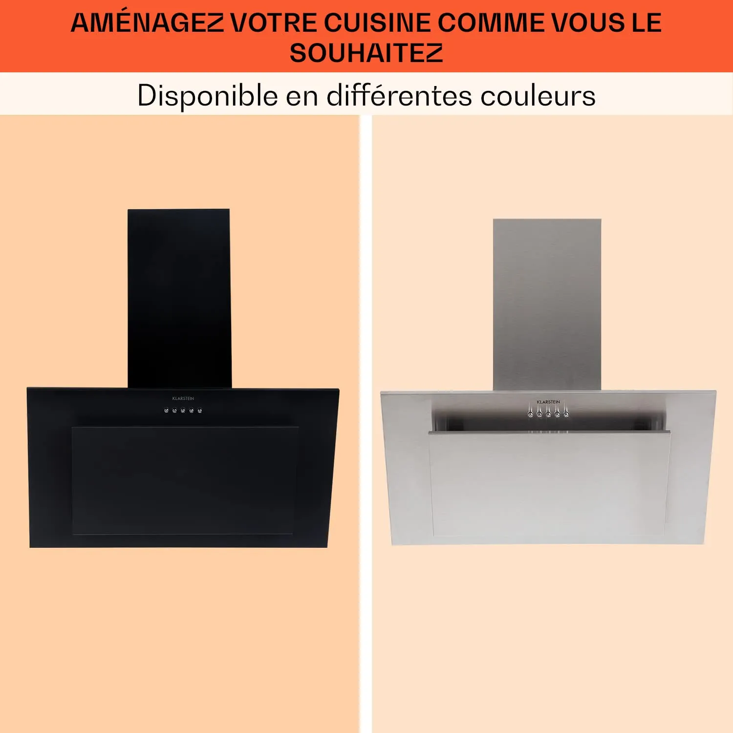 Klarstein hotte aspirante inclinée 60 cm noire 347 m³/h