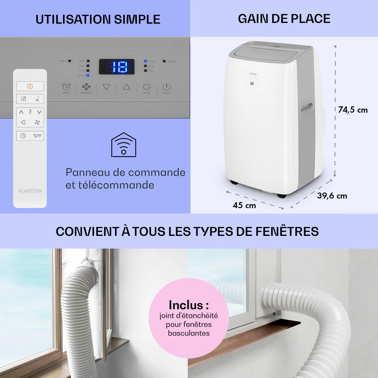 Klarstein mini climatiseur mobile 14000 BTU 4-en-1 blanc