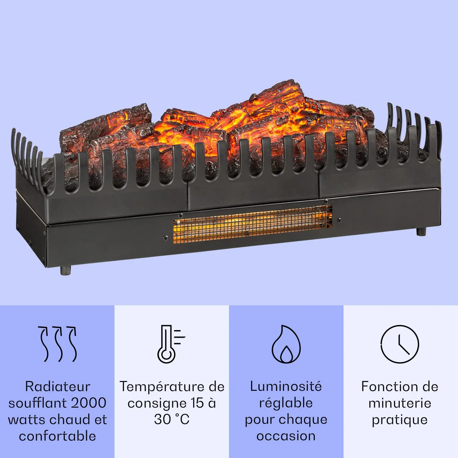 Klarstein Cheminée Électrique 65 cm Chauffage 2000W Noir