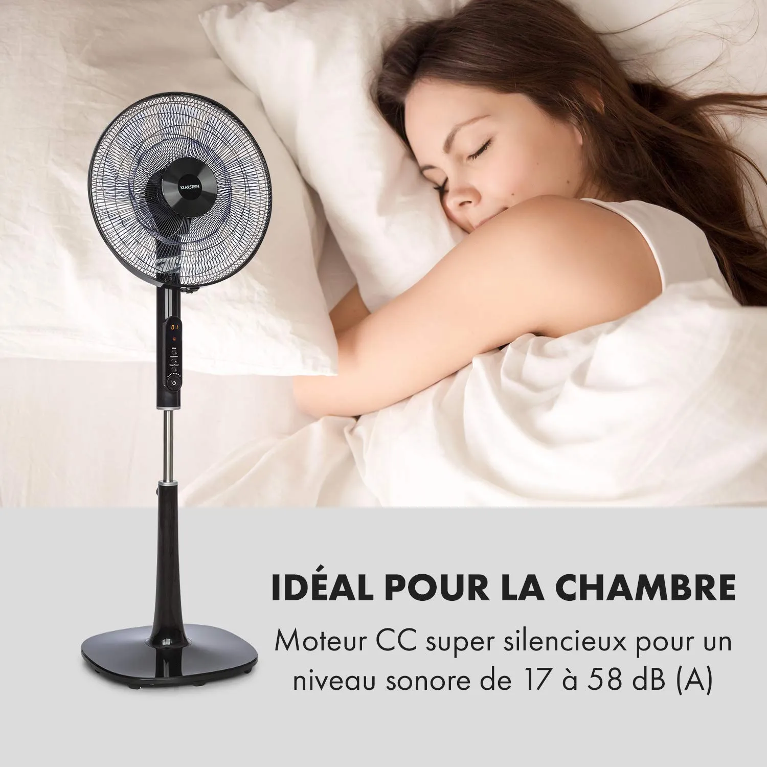 Klarstein Sommerwind ventilateur sur pied noir 41 cm silencieux