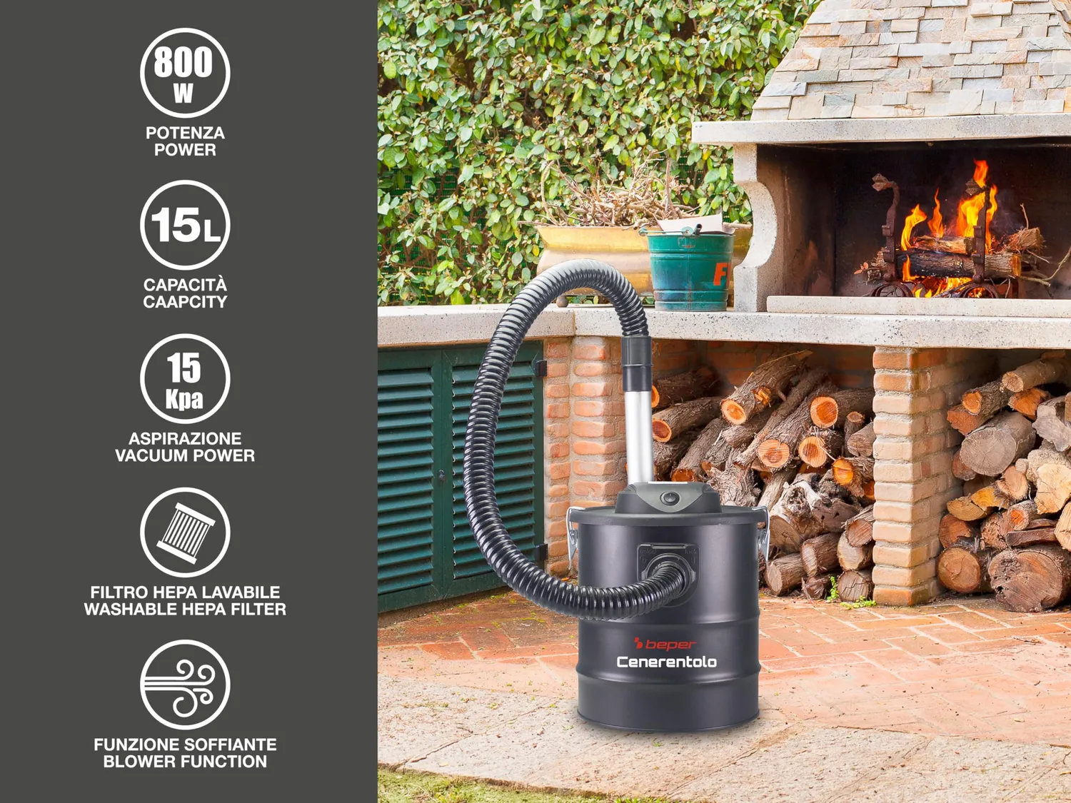 Beper P202ASP250 aspirateur à cendres 15 L souffleur HEPA