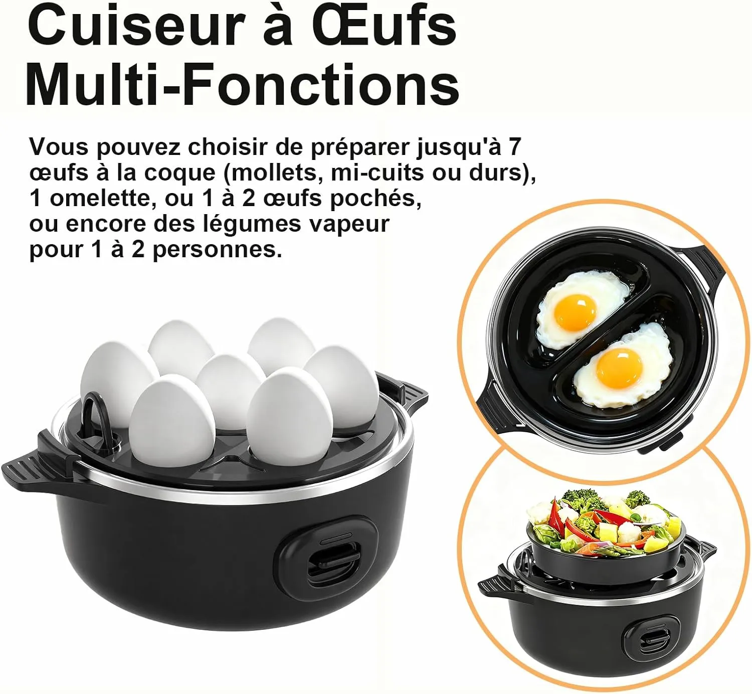 YASHE Cuiseur Œufs 7 Œufs Noir Omelette Poché