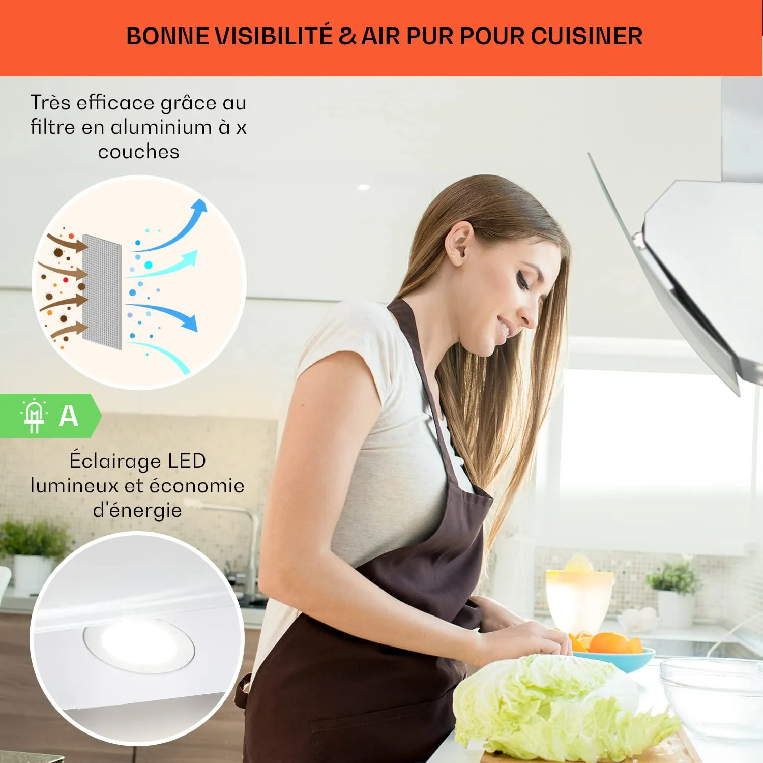 Klarstein Hotte Inclinée 60 cm Blanche 641 m³/h LED Tactile