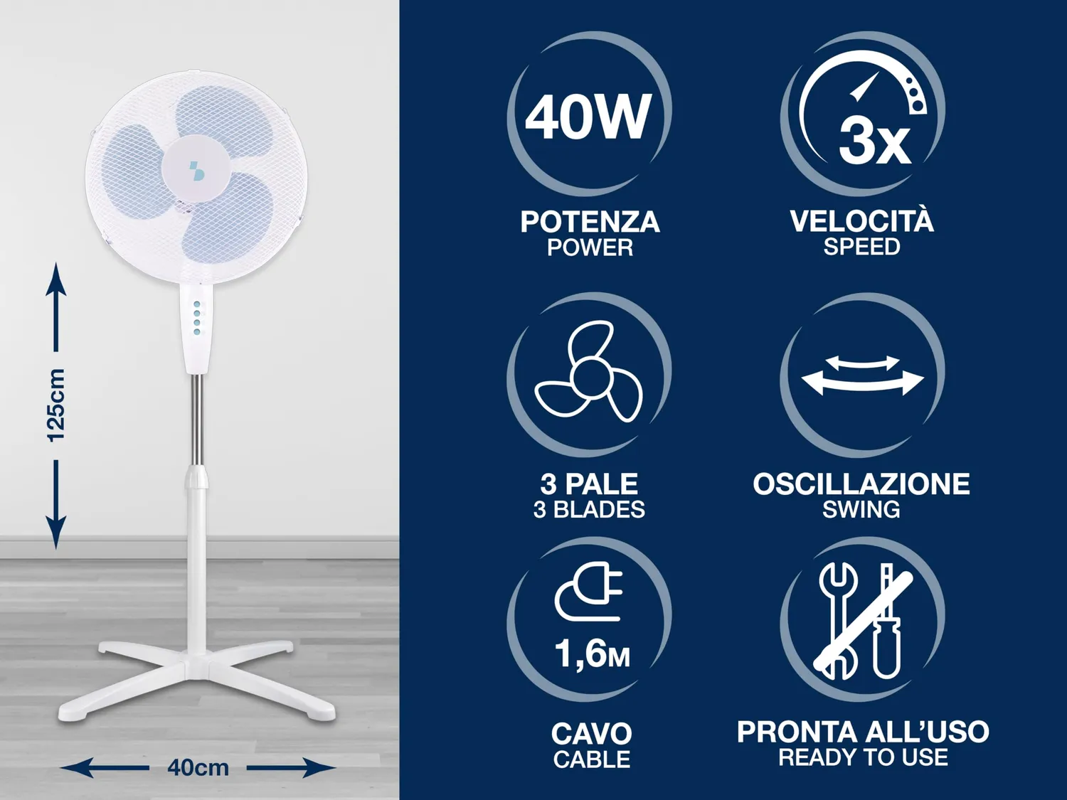 Beper P206VEN103 ventilateur sur pied 40 W 125 cm blanc